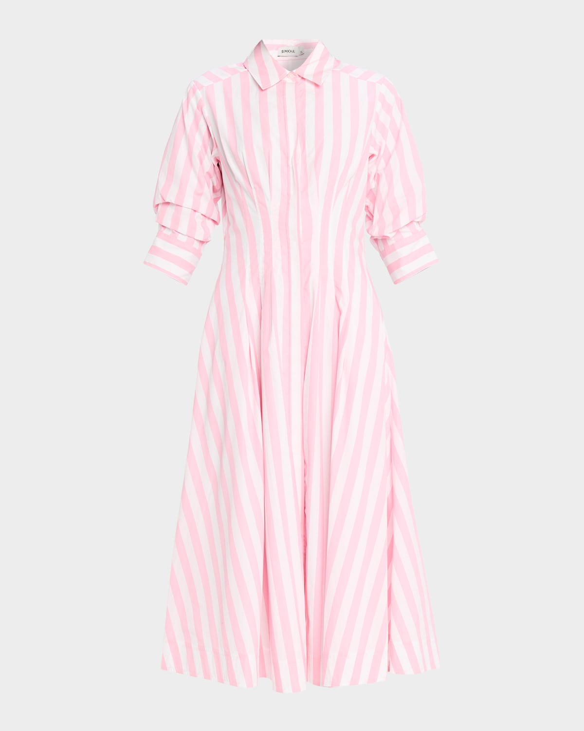 Simkhai Jazz Stripe Pintuck Midi Shirtdress In Pink