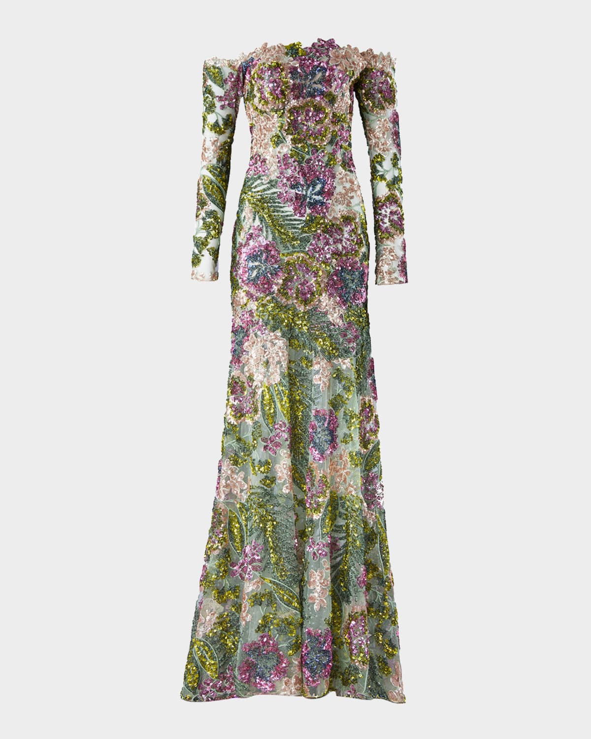 Silvia Tcherassi Rafaella Floral Sequined Off-the-shoulder Trumpet Dress