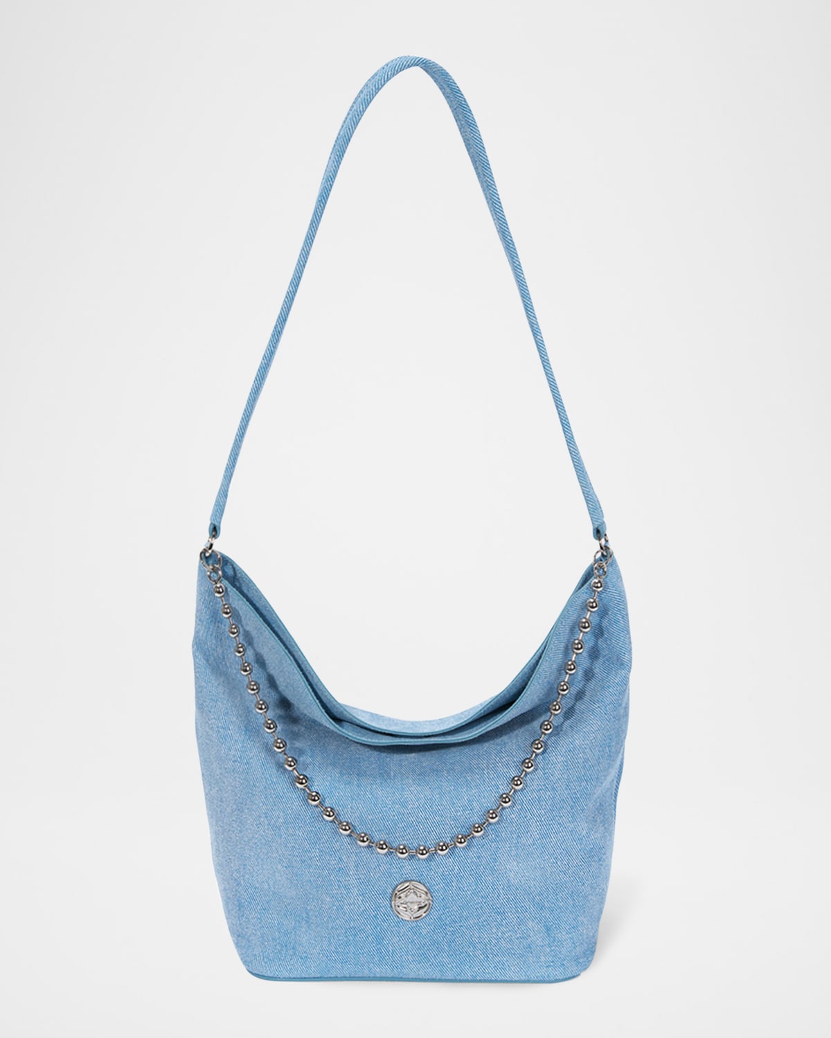 ORYANY BALL CHAIN DENIM-PRINT LEATHER BUCKET BAG 