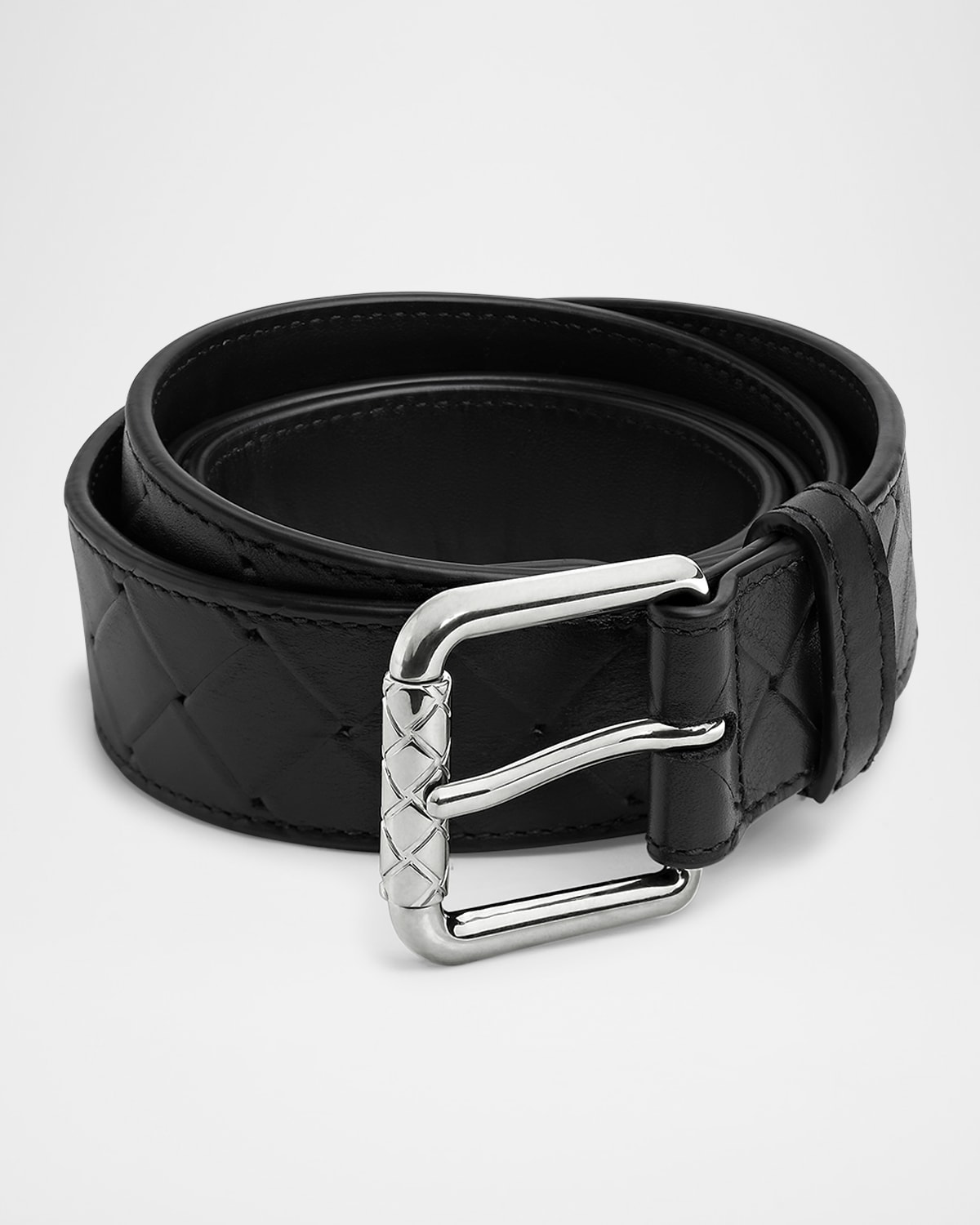 Bottega Veneta Men's Intrecciato Stamp Leather Belt