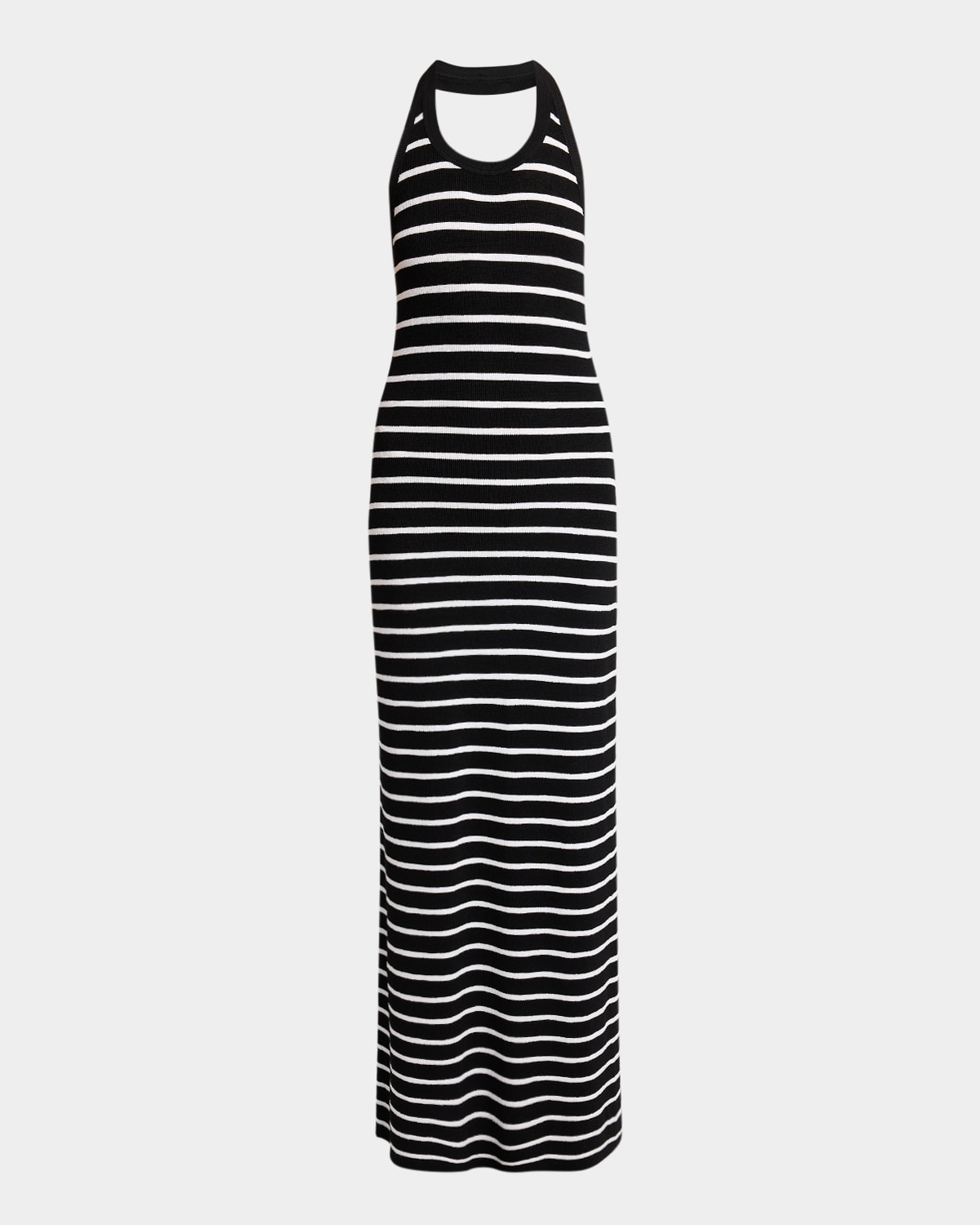 PROENZA SCHOULER MERYL STRIPED MATTE VISCOSE RIB HALTER MAXI DRESS 