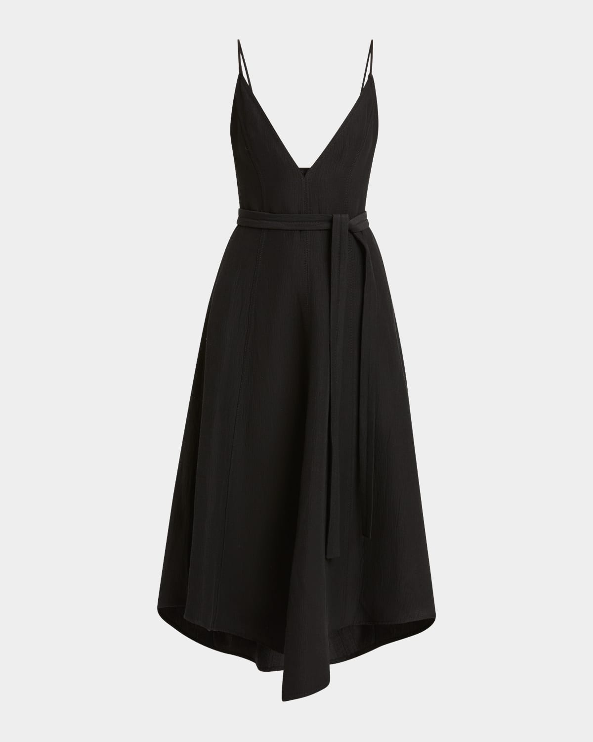 Shop Proenza Schouler Elaine Plunging Belted Linen-blend Midi Dress
