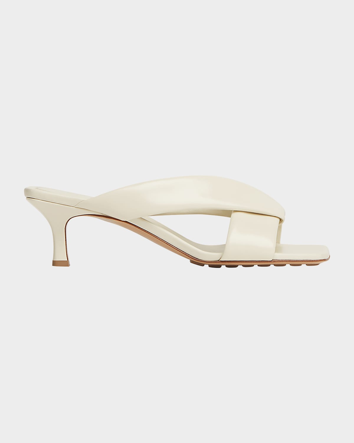 Bottega Veneta Riva Crisscross Nappa Leather Kitten Heel Mules In White