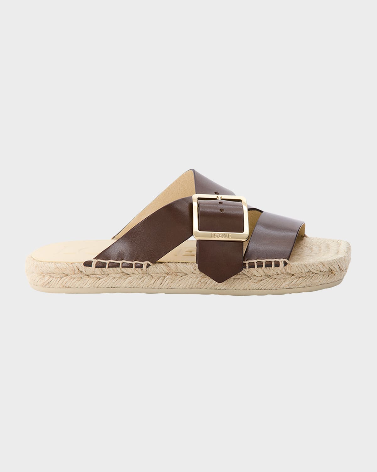 Loewe Petal Leather Crisscross Buckle Espadrille Sandals In Brown