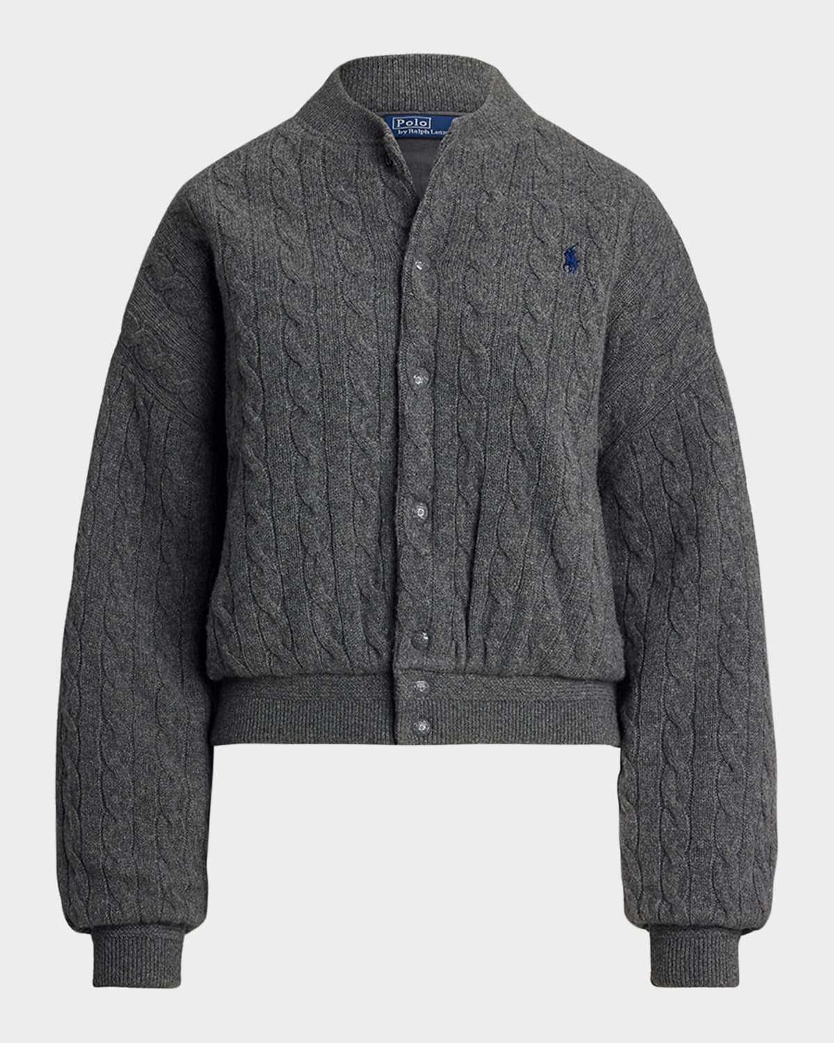 Polo Ralph Lauren Cable-knit Wool-cashmere Bomber Jacket In Black