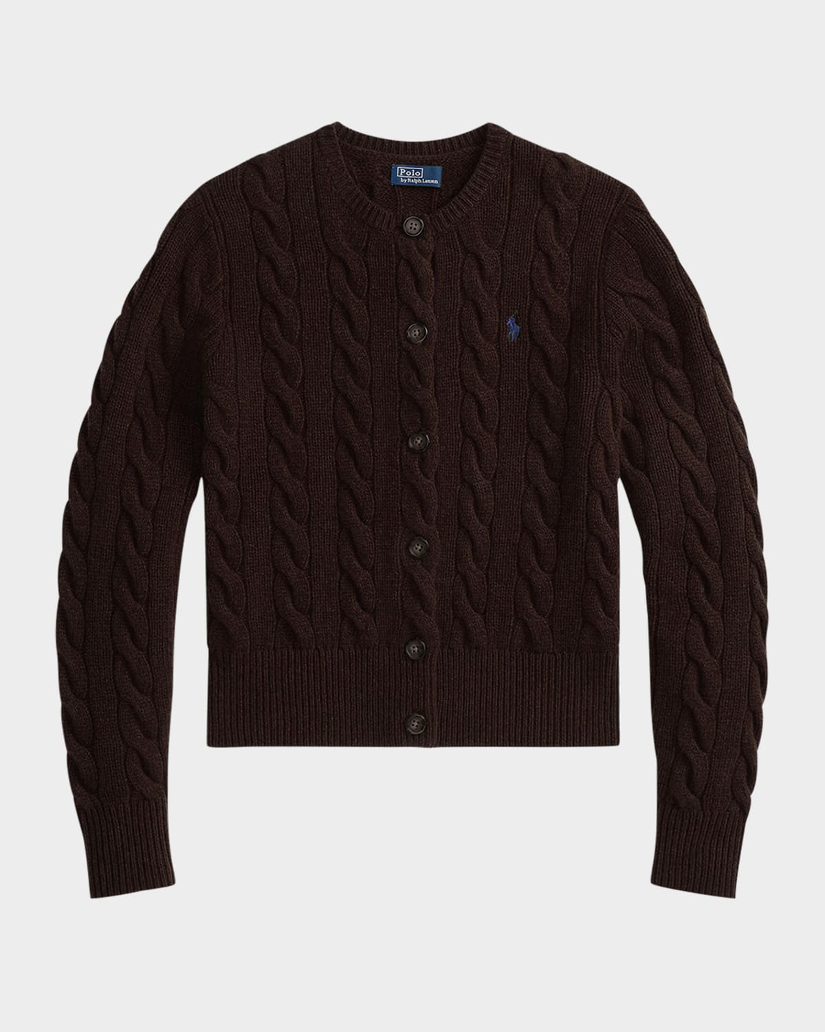 Polo Ralph Lauren Cable-knit Wool-cashmere Cardigan In Brown