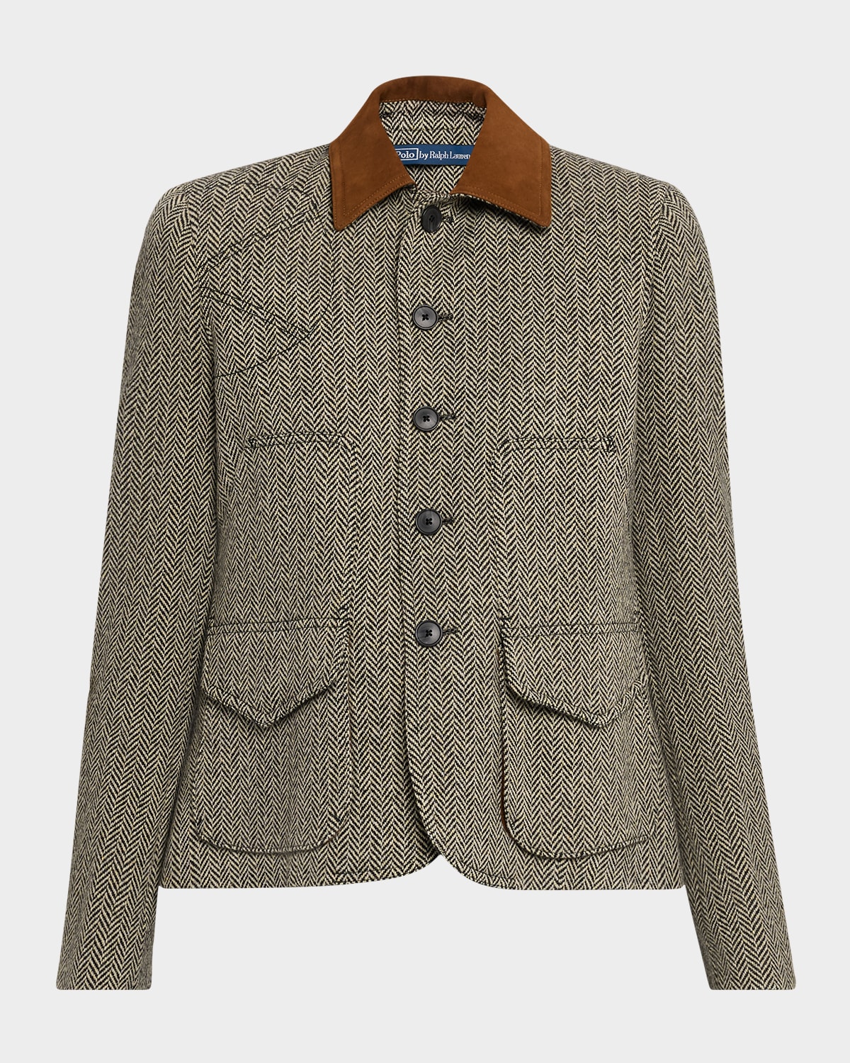 Polo Ralph Lauren Suede-trim Herringbone Jacket In Black