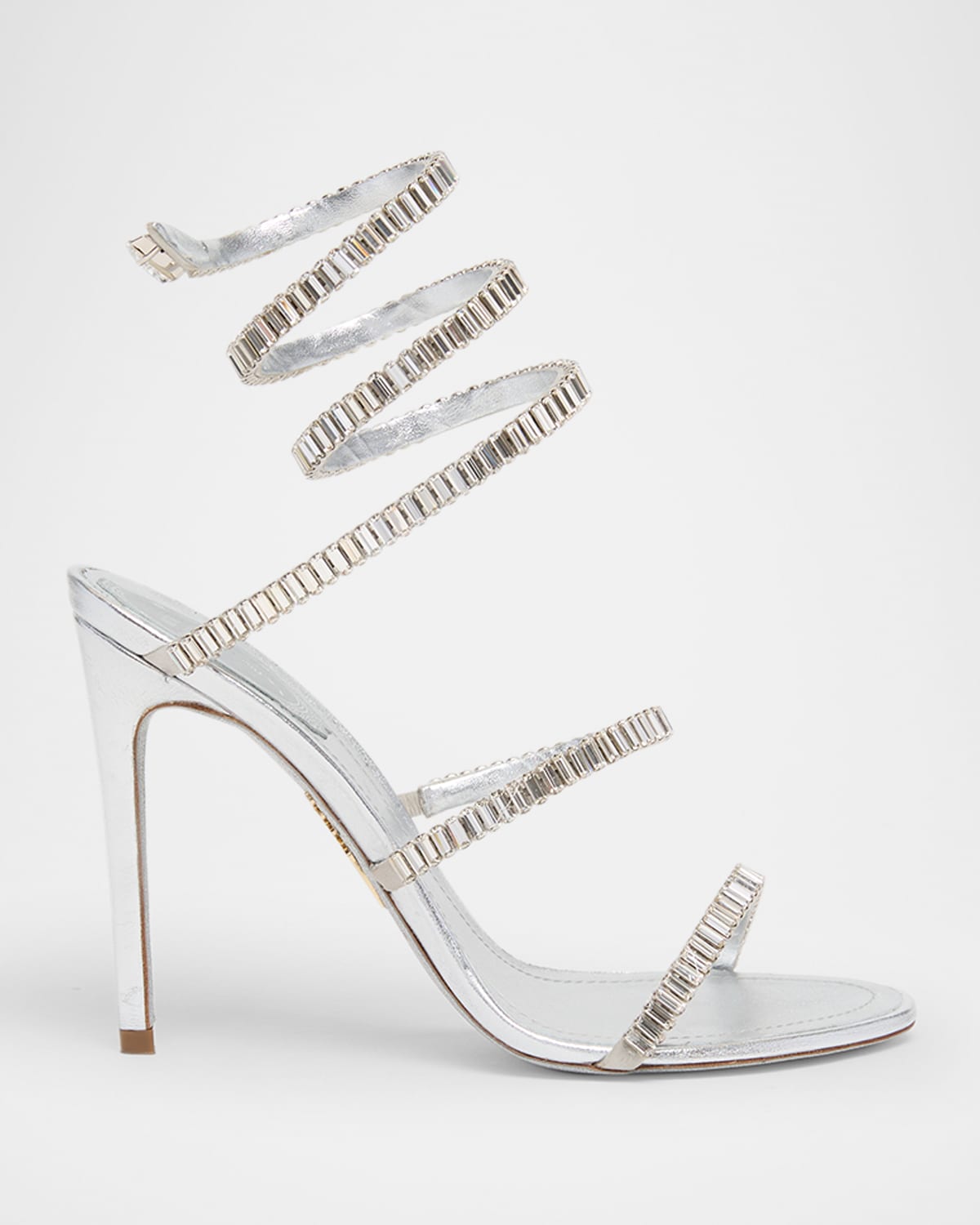 René Caovilla Metallic Leather Strass Snake Ankle Wrap Sandals In Neutral