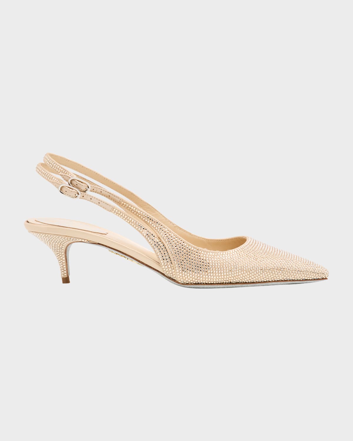 René Caovilla Olivia Embellished Satin Slingback Pumps In Nude