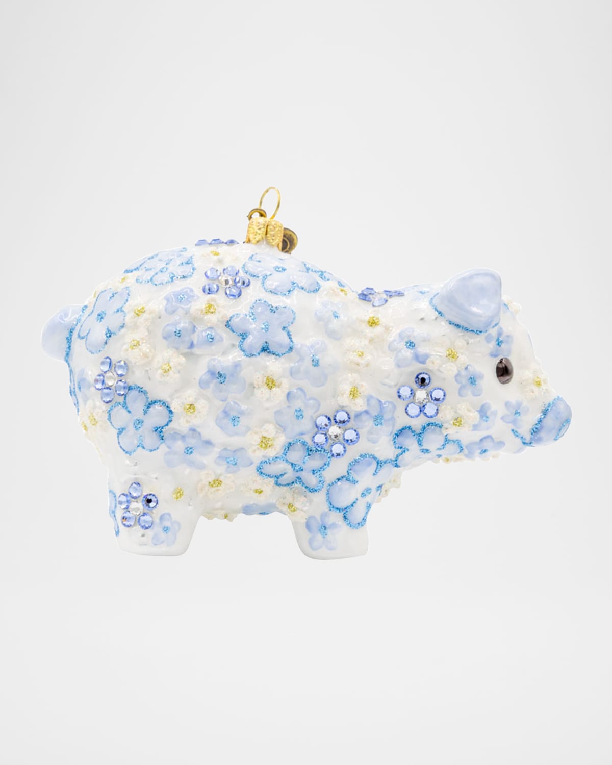 Jay Strongwater Blue Floral Piggy Christmas Ornament In Blue