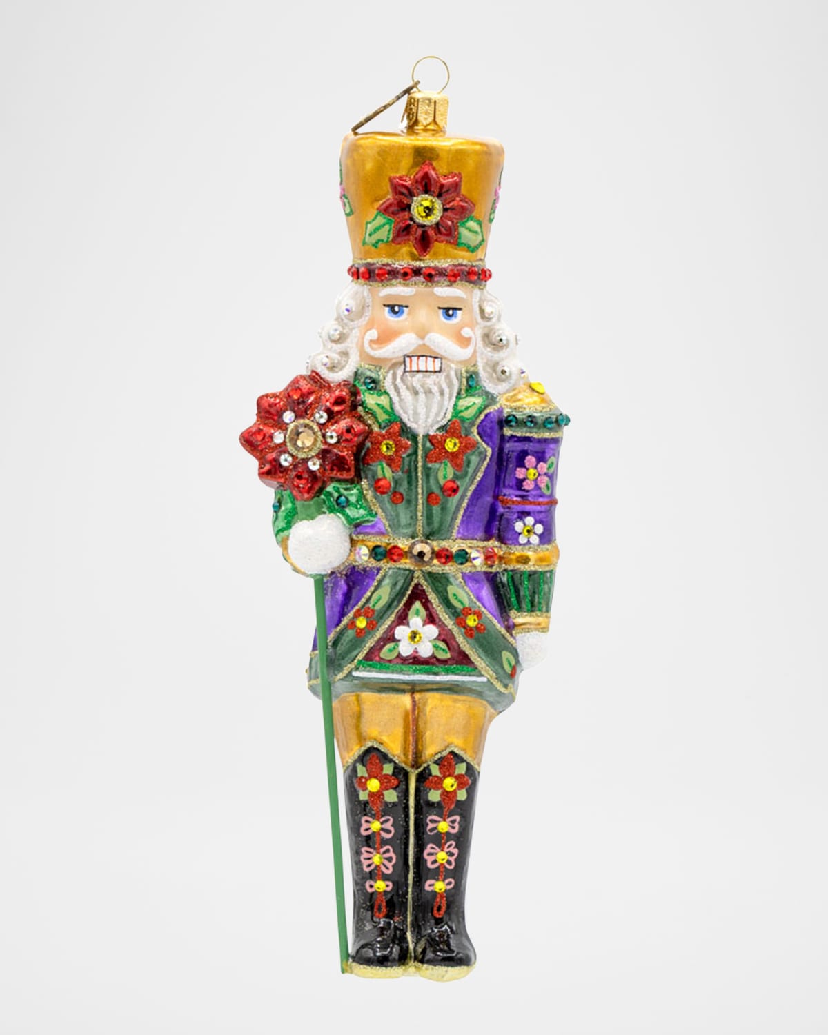Jay Strongwater Poinsettia Nutcracker Christmas Oranment In Multi