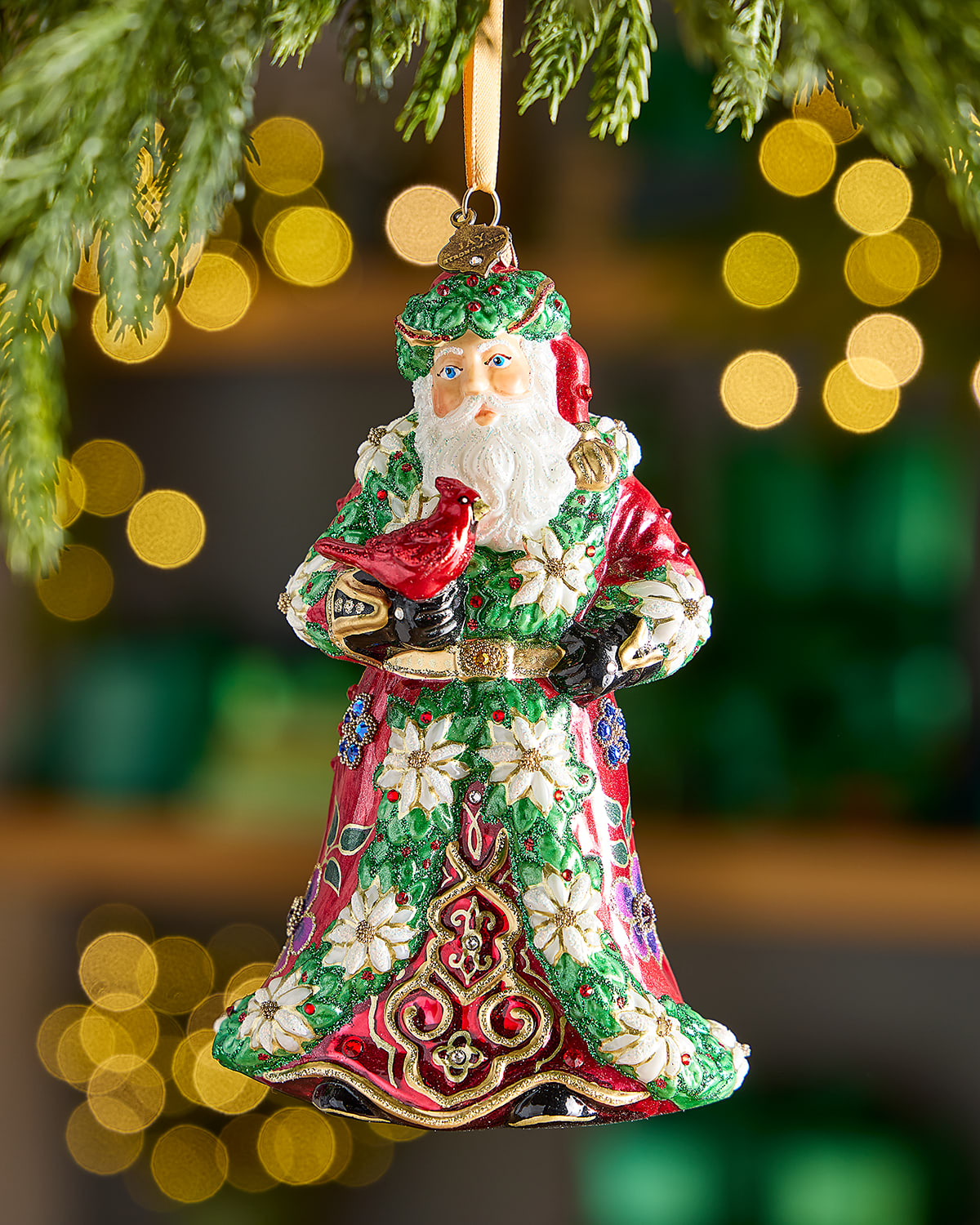 Jay Strongwater Floral Santa Christmas Ornament In Multi