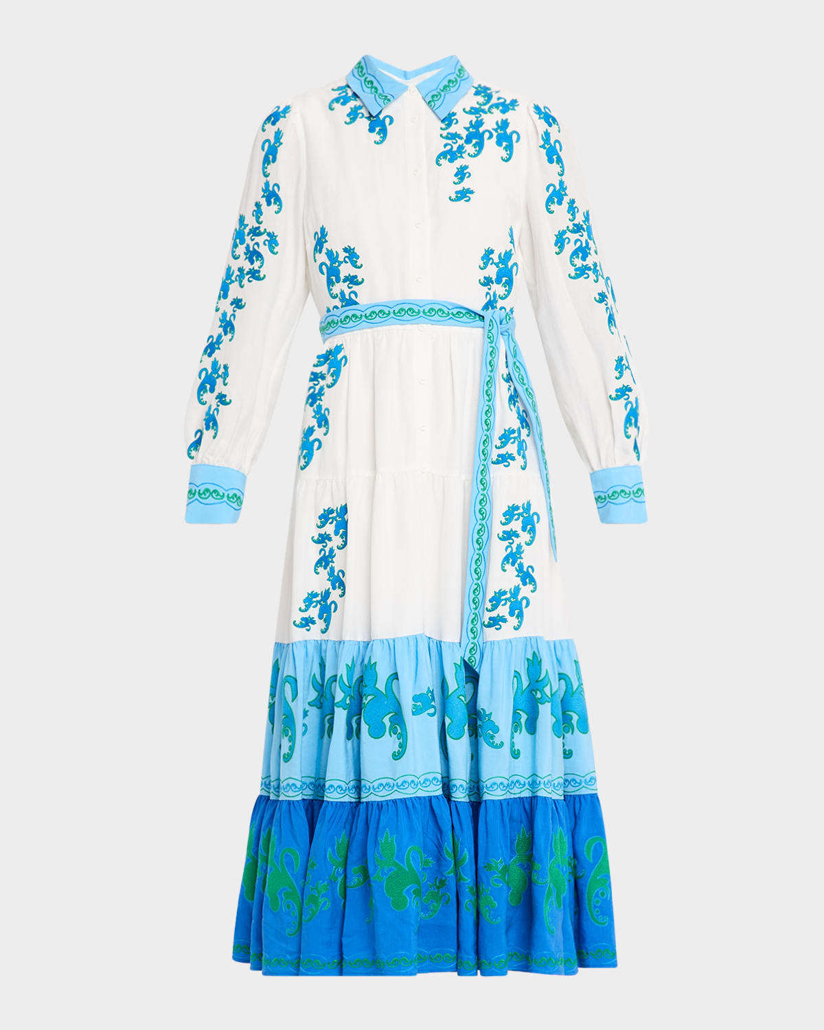 The Cleo Embroidered Colorblock Midi Shirtdress