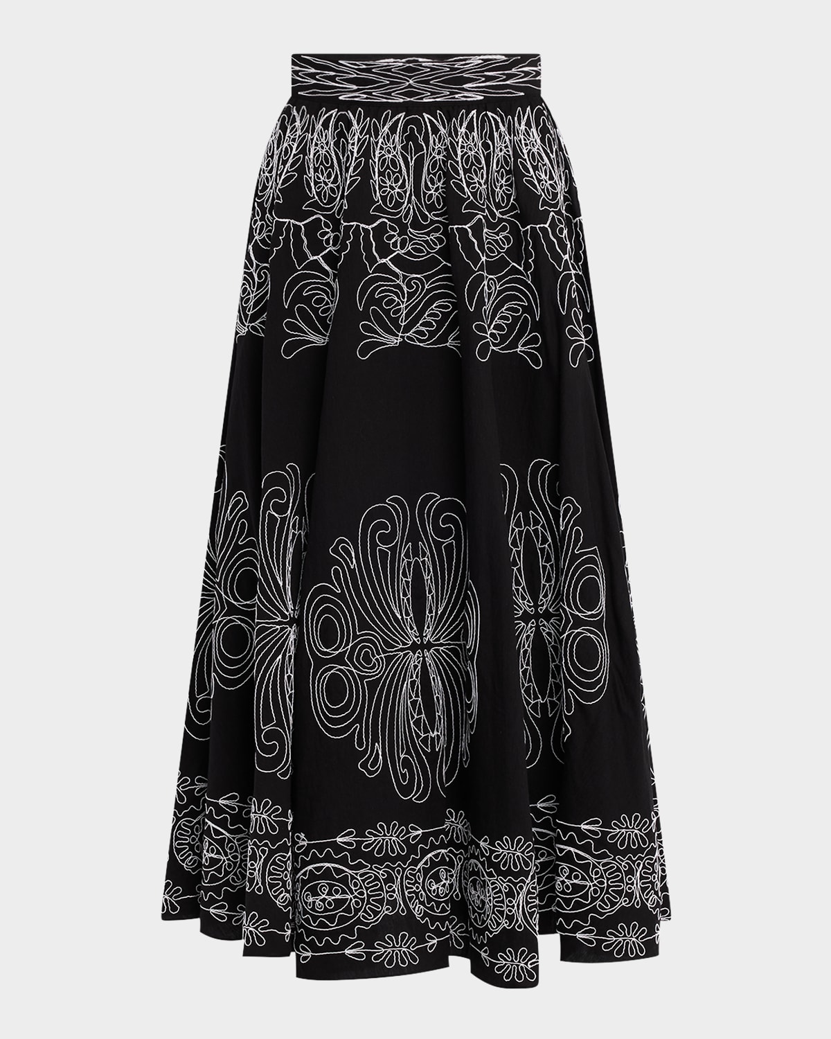 The Oriana Embroidered Circle-Cut Midi Skirt