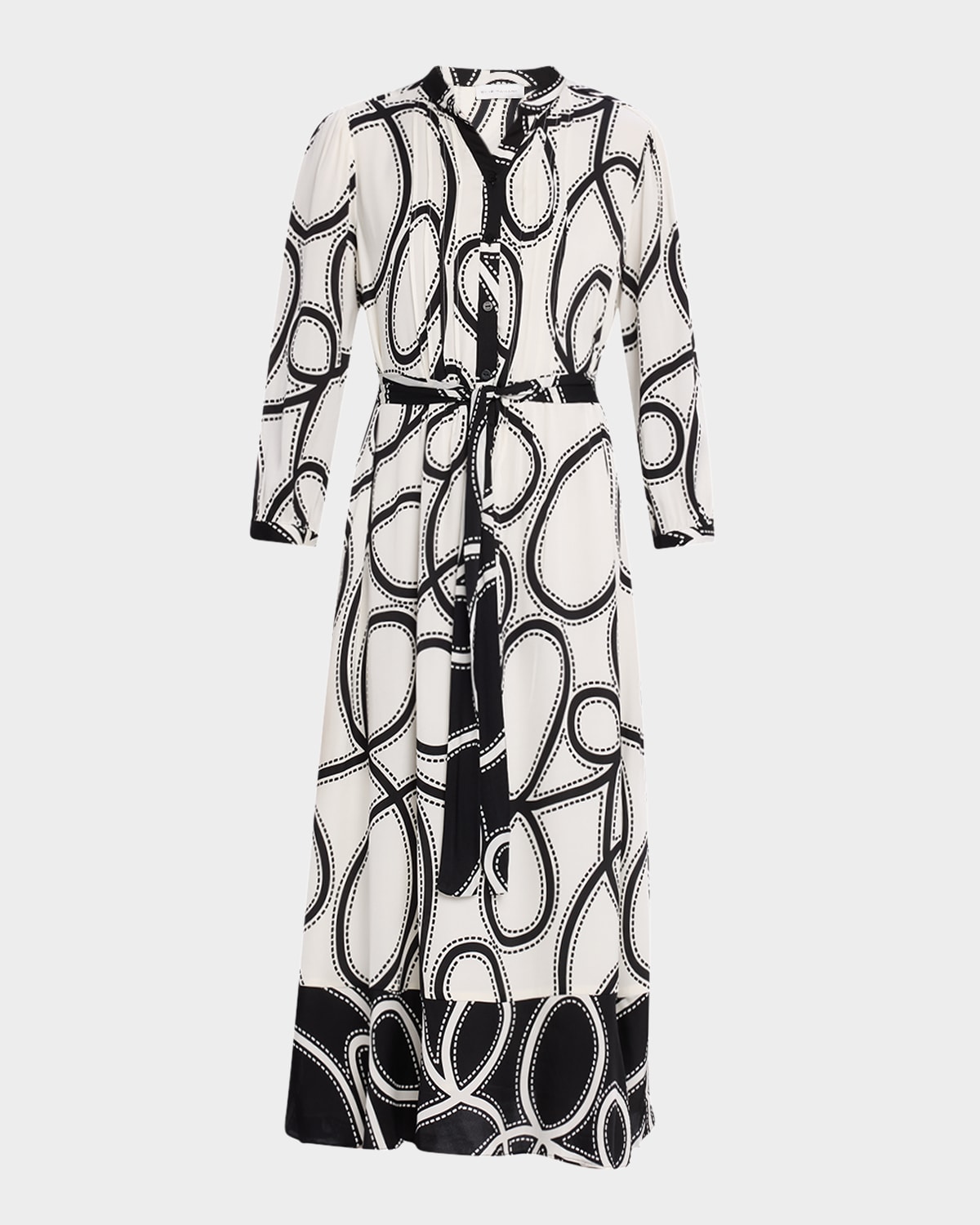The Mila Dotted Swirl-Print Pintuck Midi Dress