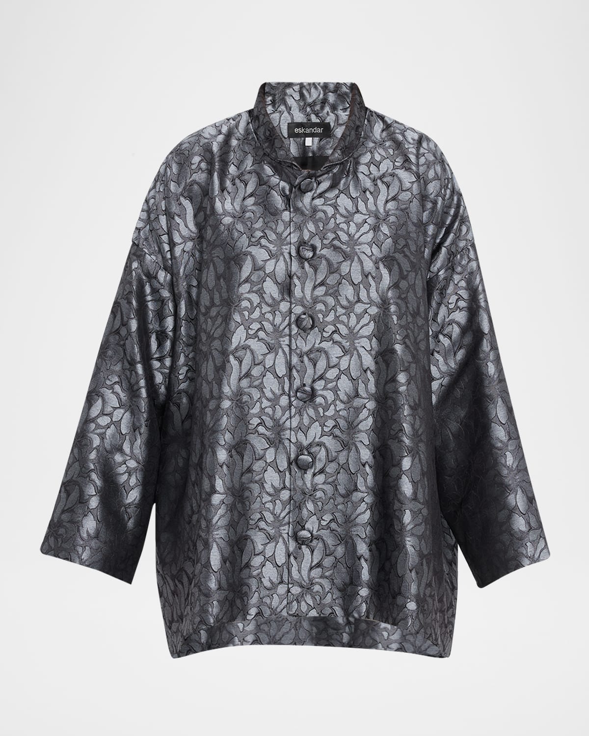 Eskandar Wide A-line Jacket With Chinese Collar (long Length) In Gray