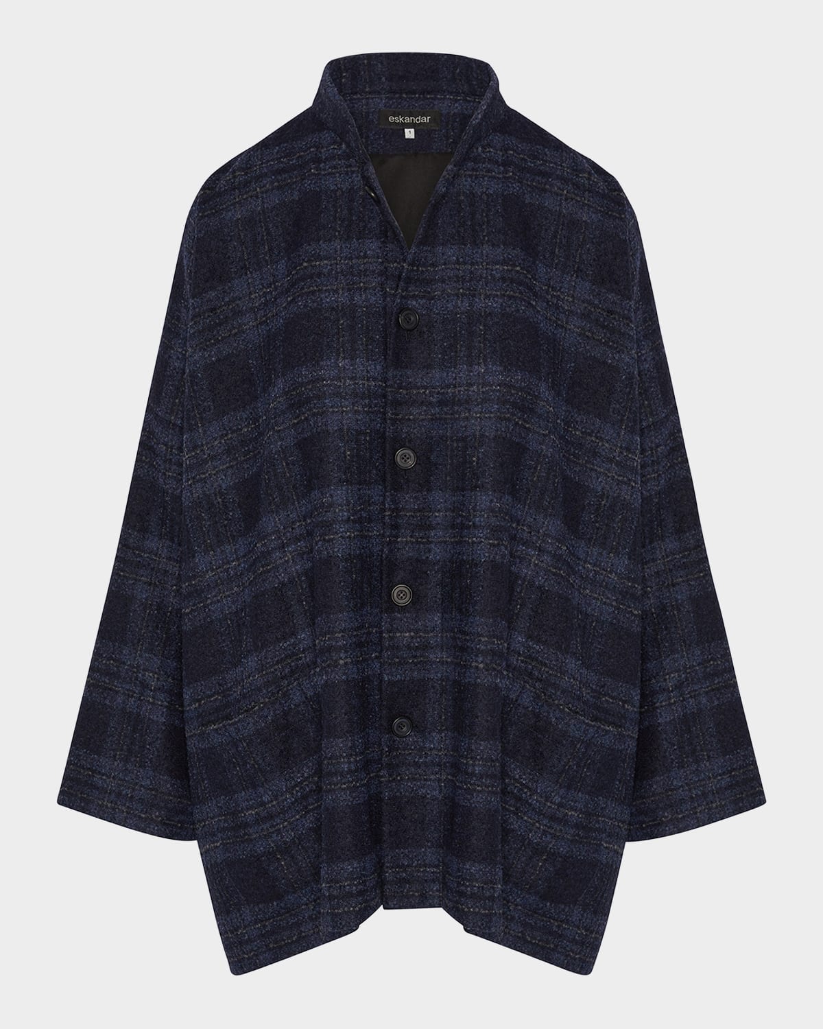Eskandar Wide Mandarin Jacket (long Length) In Blue