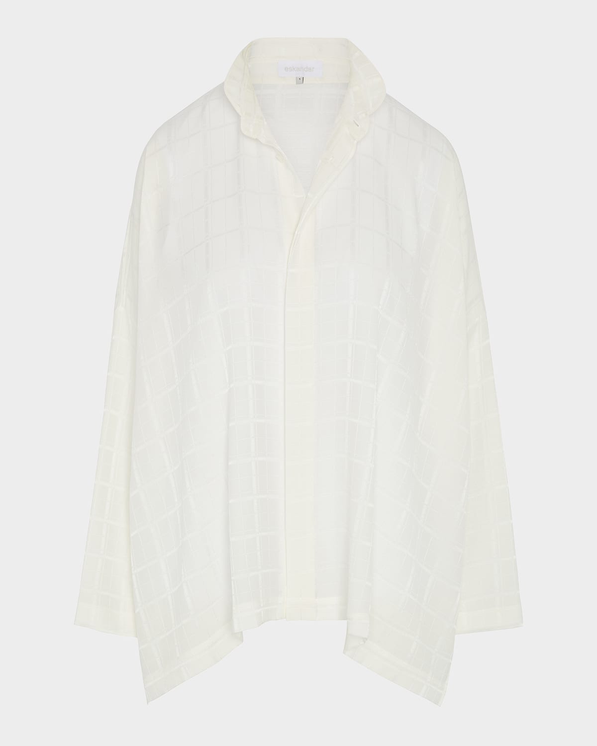 Satin Box Check Jacquard Wide Longer-Back Double-Stand Collar Shirt (Mid Plus Length)
