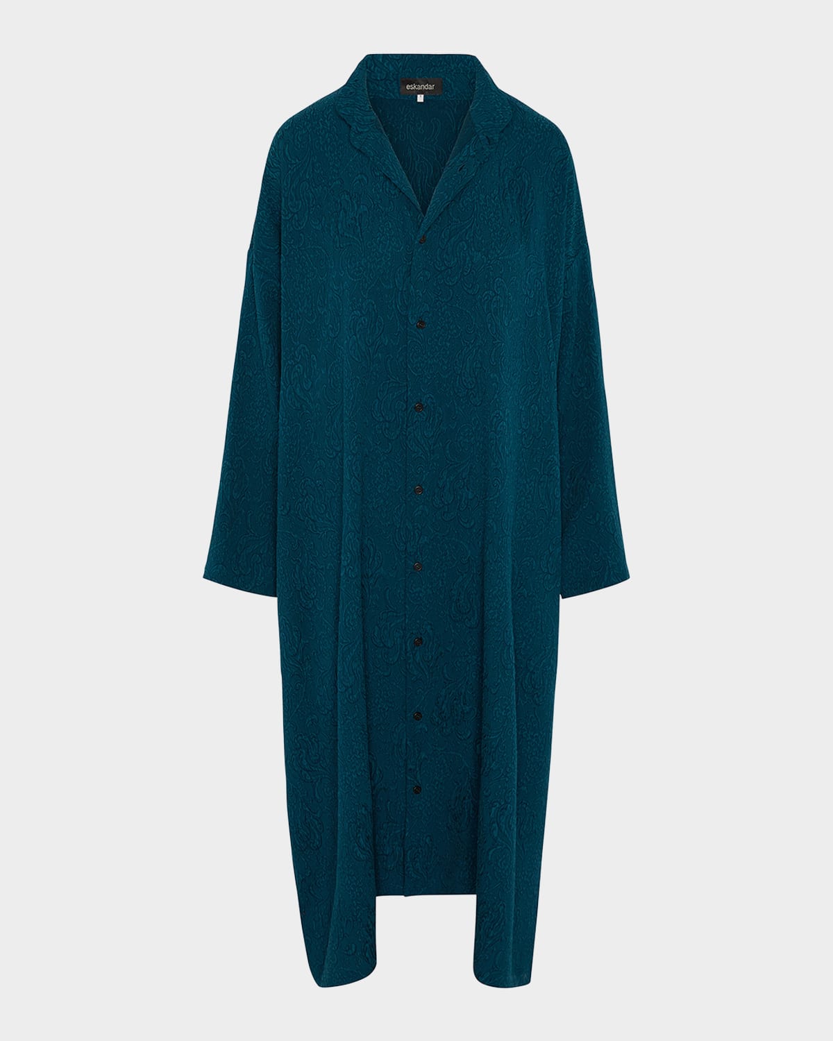 Damask Cloque Wide A-Line Double-Stand Collar Shirtdress