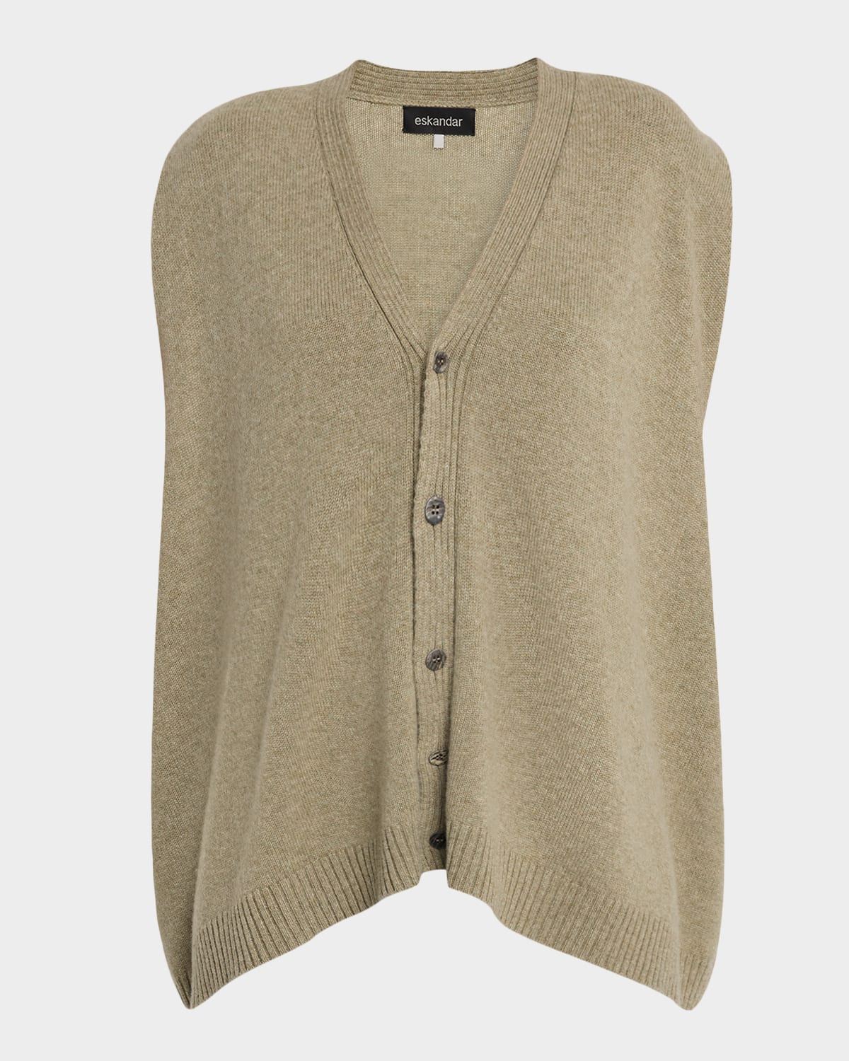 Eskandar Cashmere A-line Sleeveless V-neck Cardigan (mid Plus Length)