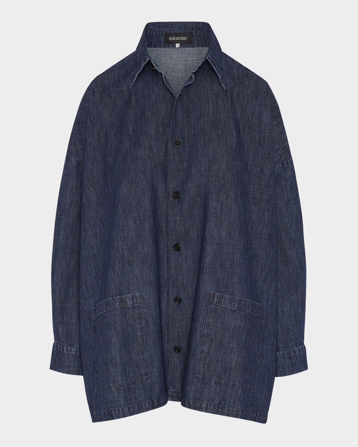 ESKANDAR DENIM WIDE A-LINE SHIRT JACKET WITH COLLAR (LONG LENGTH) 