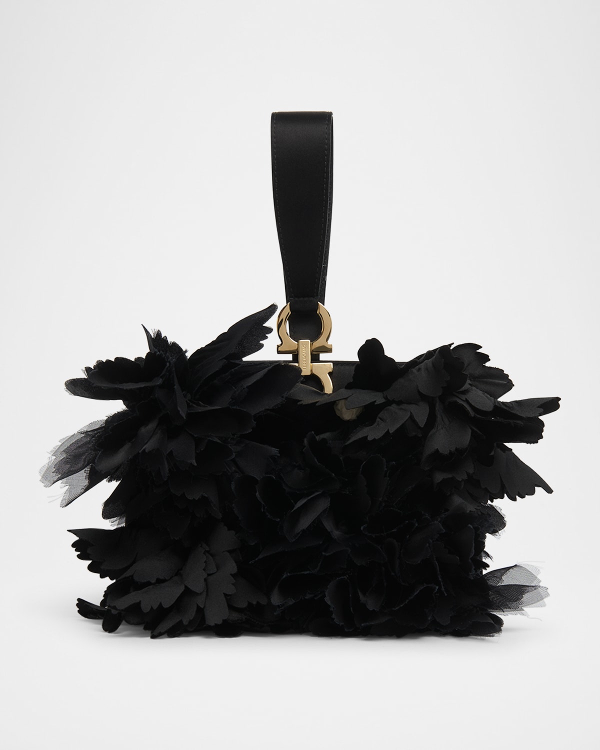 Ferragamo Floral Applique Leather Wristlet In Black