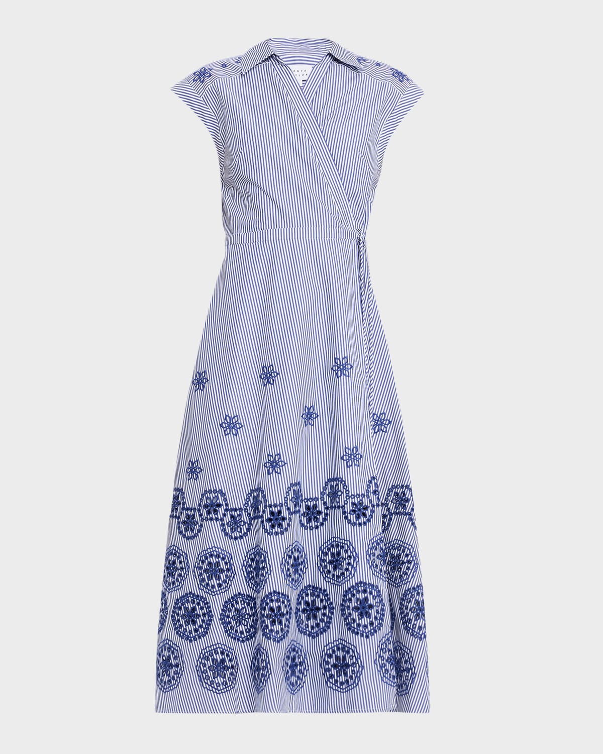 Tanya Taylor Shivon Embroidered A-Line Wrap Dress