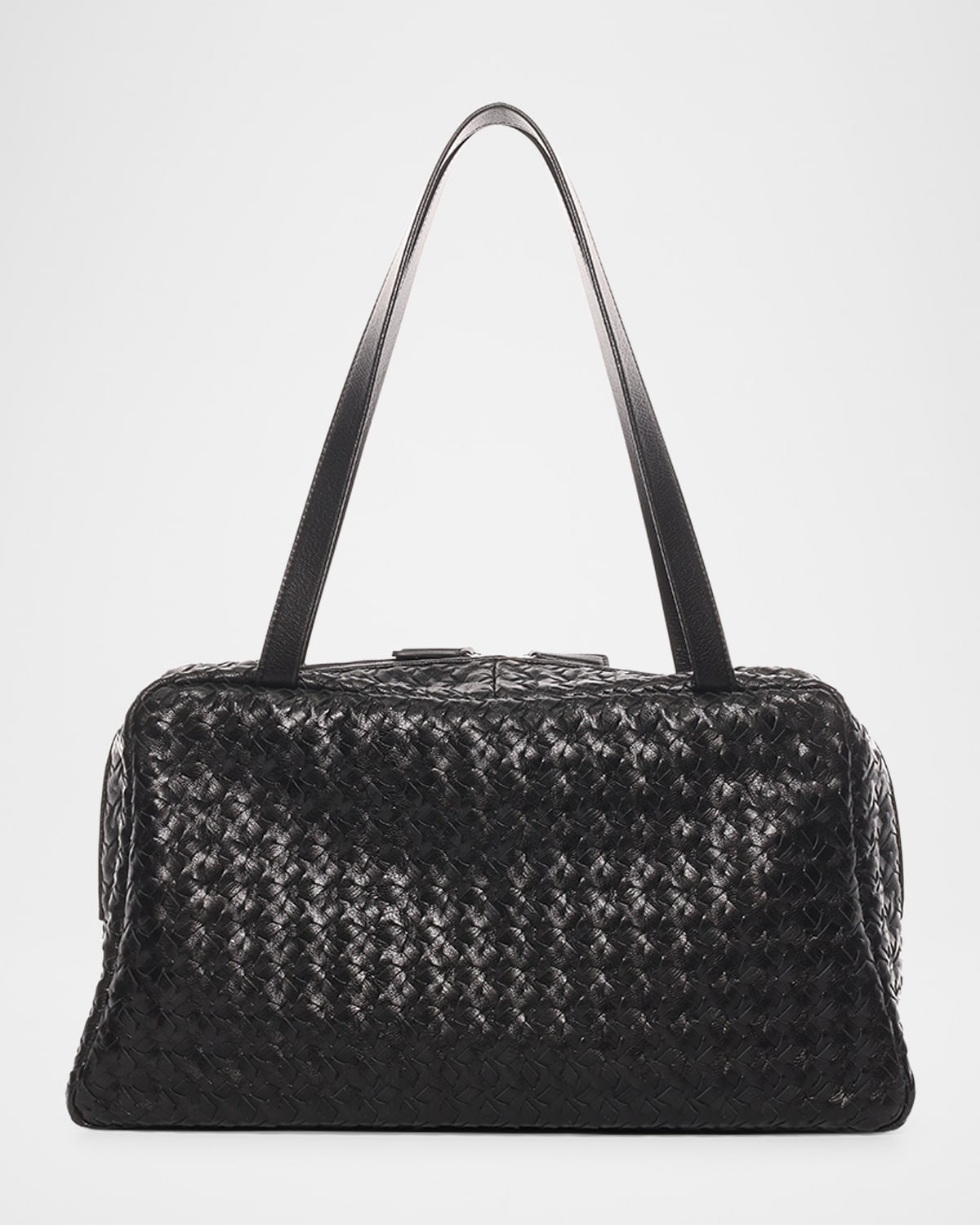 The Row Astra Bowling Shoulder Bag In Woven Vintage Leather In Black