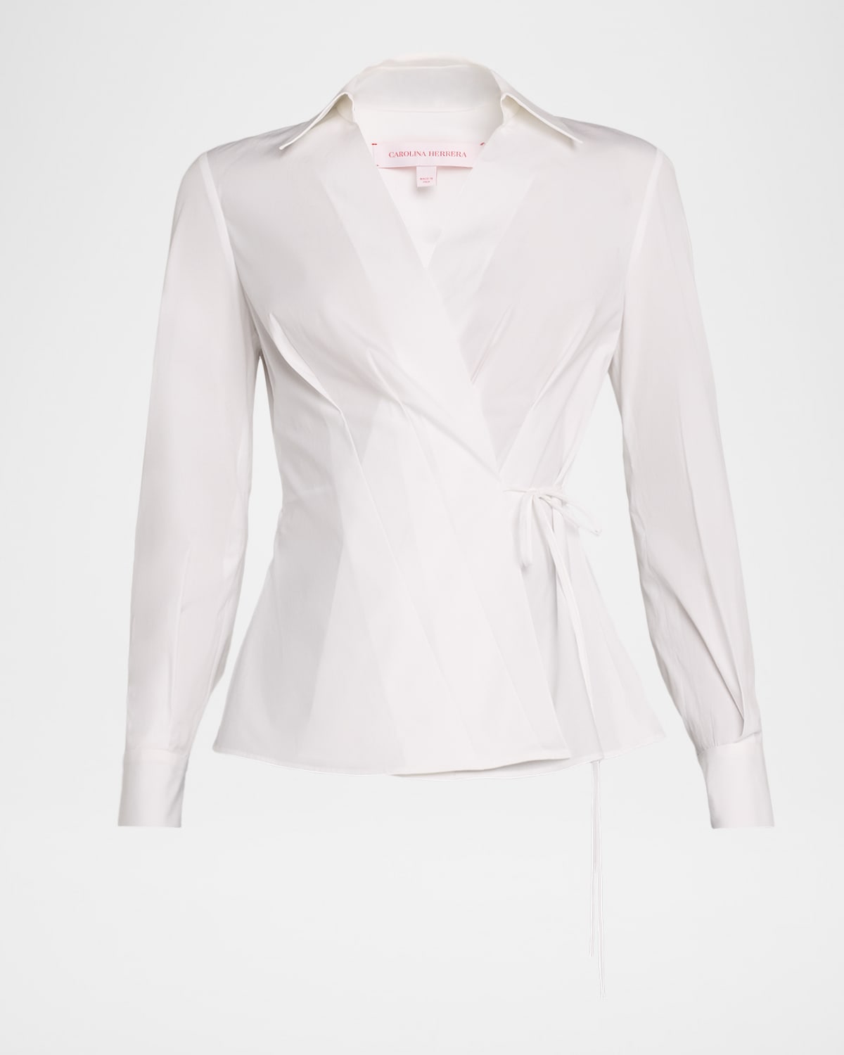 Carolina Herrera Puff-sleeve Cotton Wrap Top In White