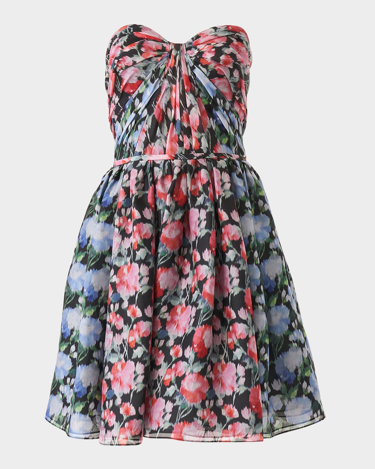 Carolina Herrera Gathered Sweetheart Strapless Silk Crepe Minidress In Multi
