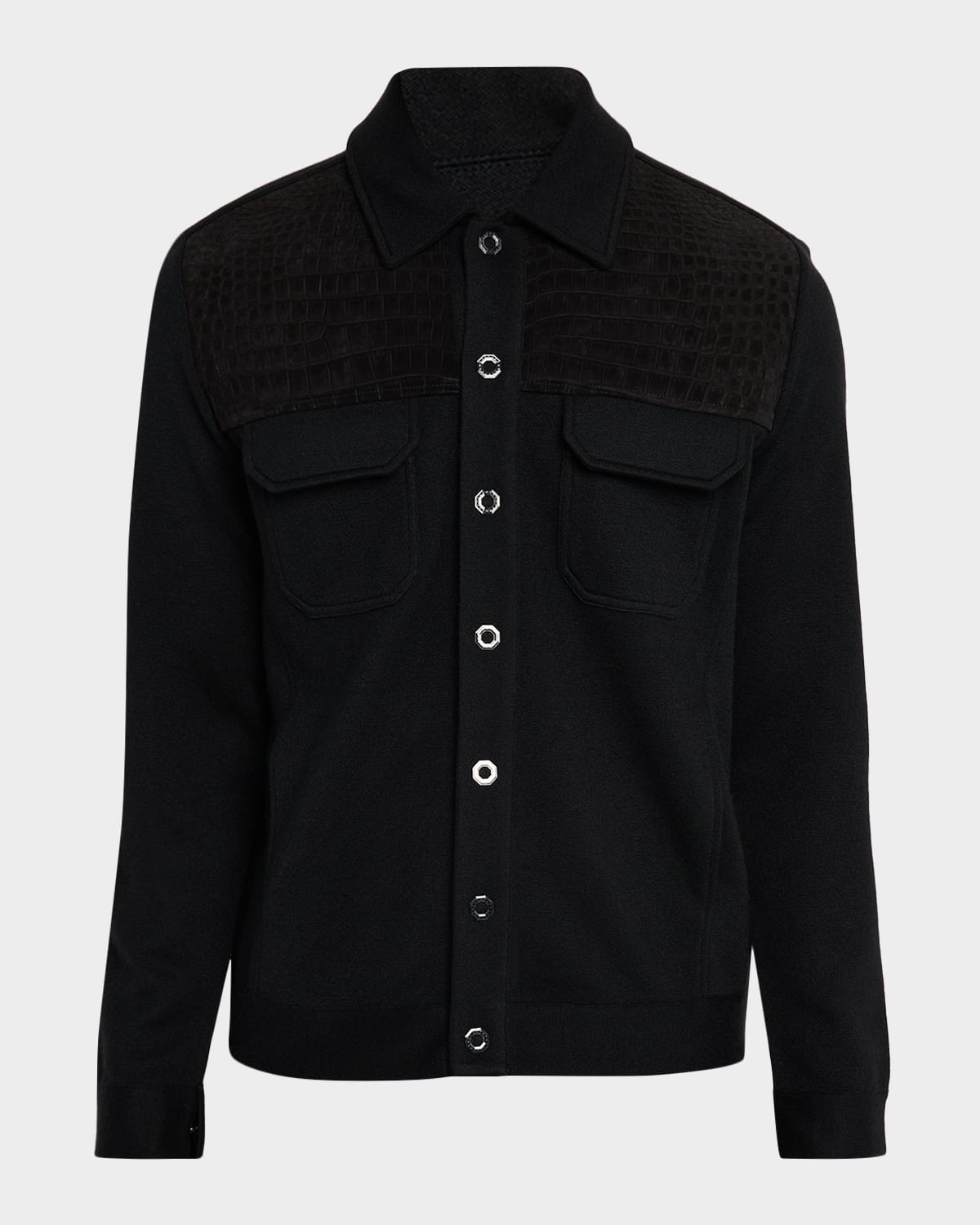 Stefano Ricci Men's Crocodile-trim Knit Blouson In Black
