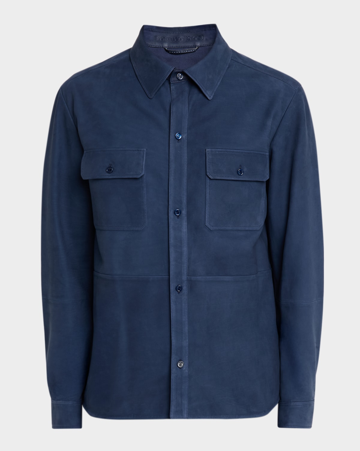Stefano Ricci Men's Nubuck Leather Button-front Shirt In Blue