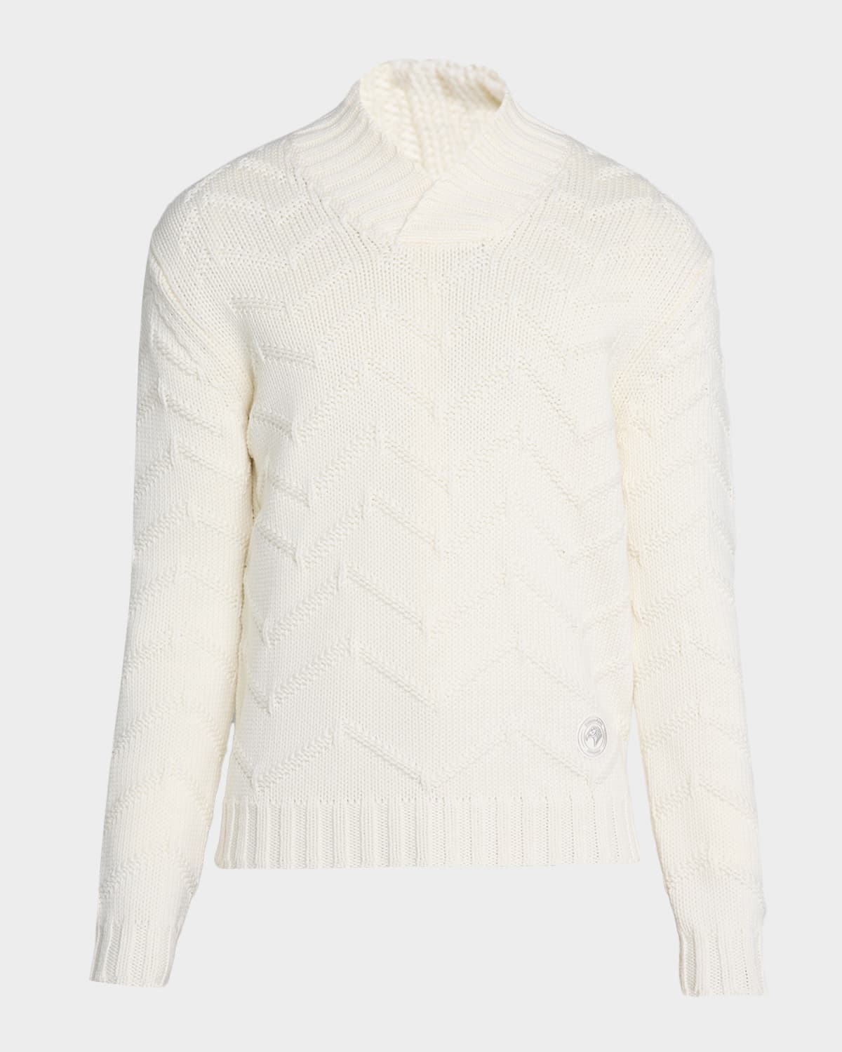 Stefano Ricci Men's Wool Chevron Shawl Knit Sweater In White