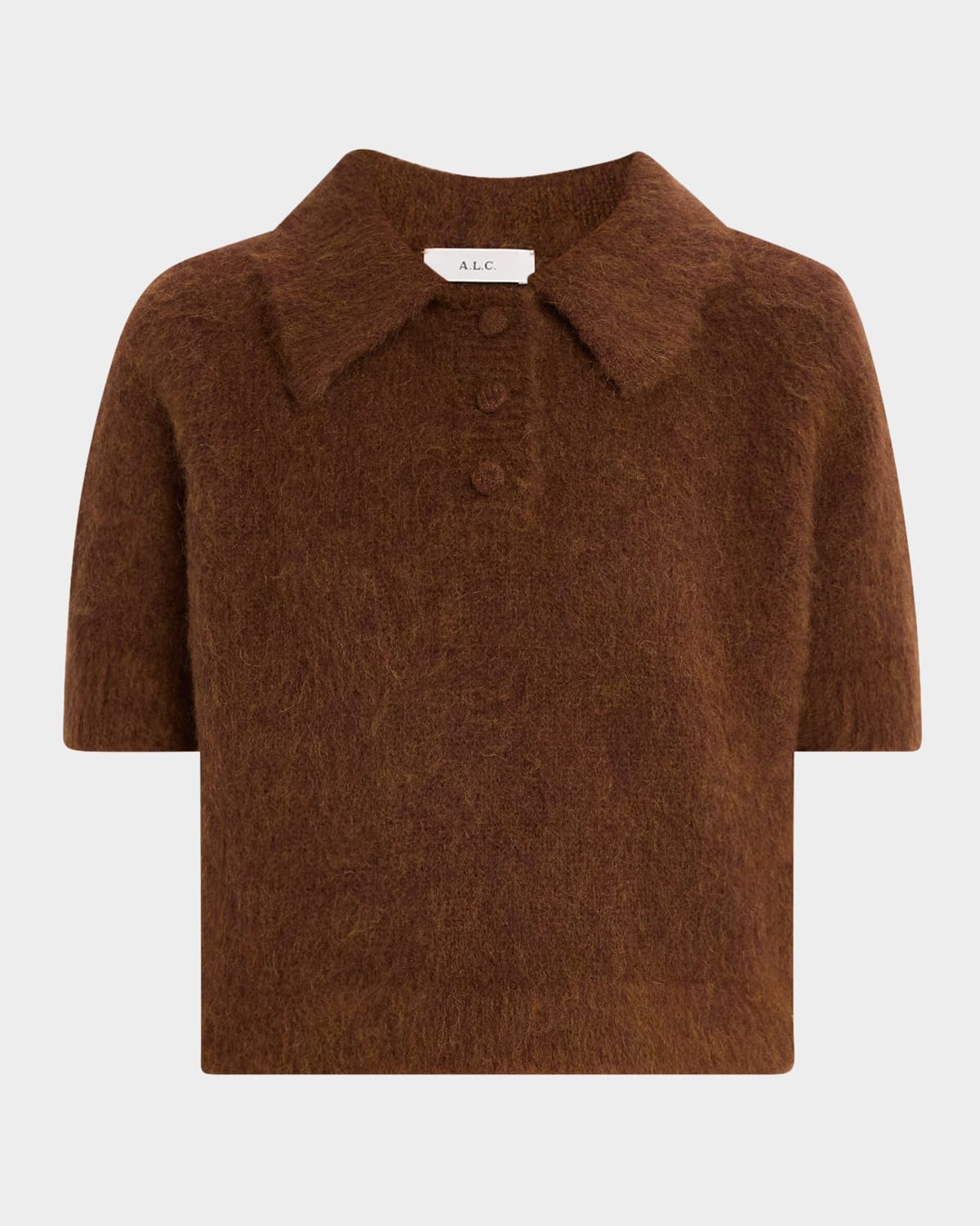 A.l.c Gio Short-sleeve Polo Sweater In Brown