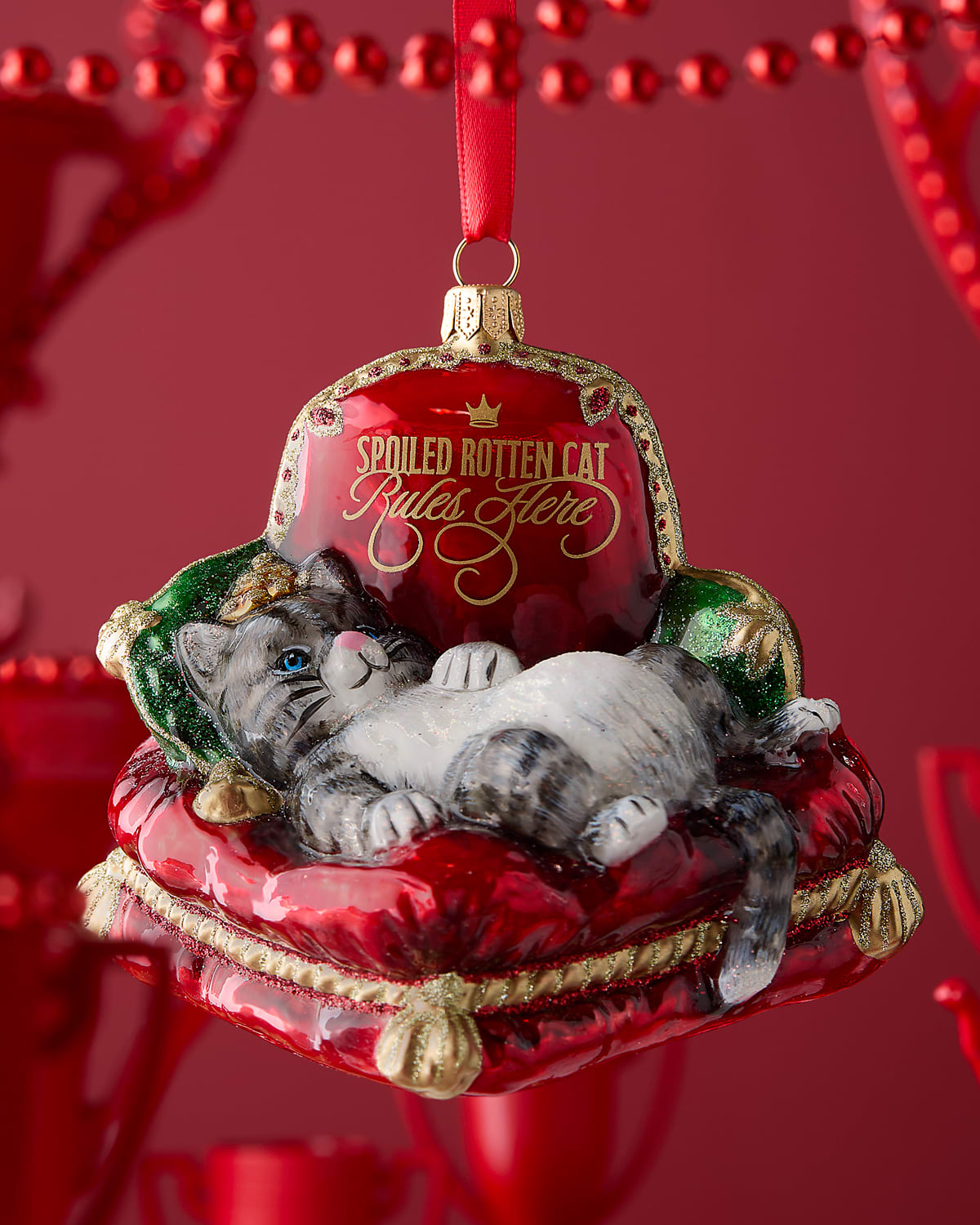 Joy To The World Collectibles A Spoiled Rotten Cat Rules Here Christmas Ornament In Multi