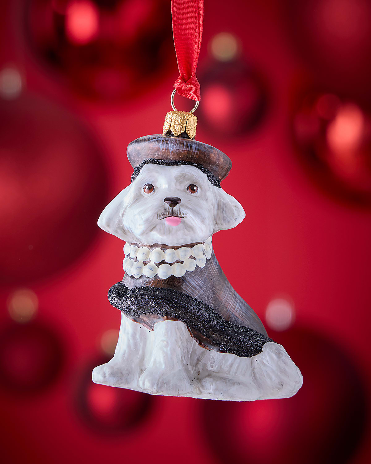 Joy To The World Collectibles Maltese In Leopard Sweater With Pearl Necklace Christmas Ornament In Multi