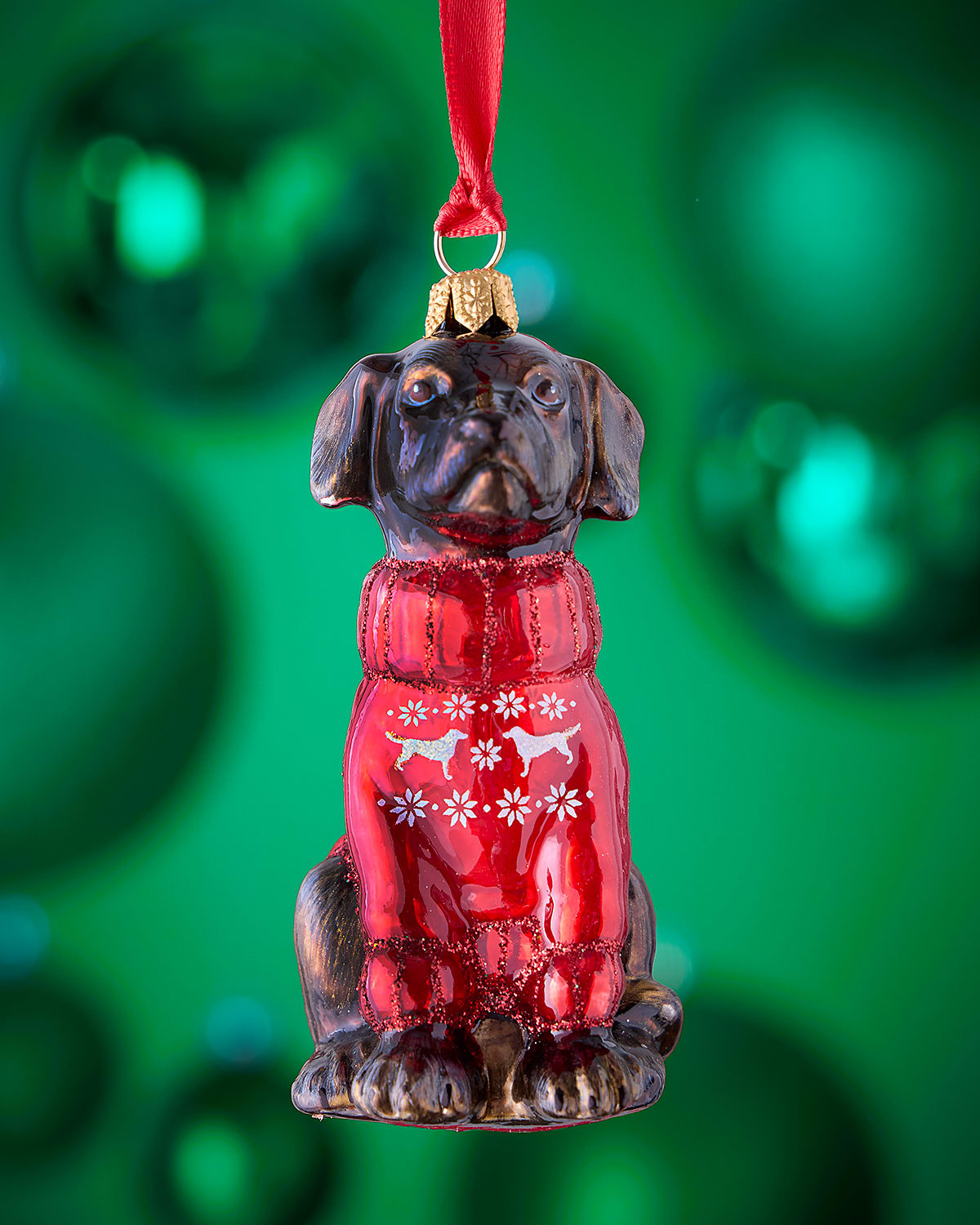 Joy To The World Collectibles Chocolate Lab In Snowflake-printed Nordic Sweater Christmas Ornament In Red