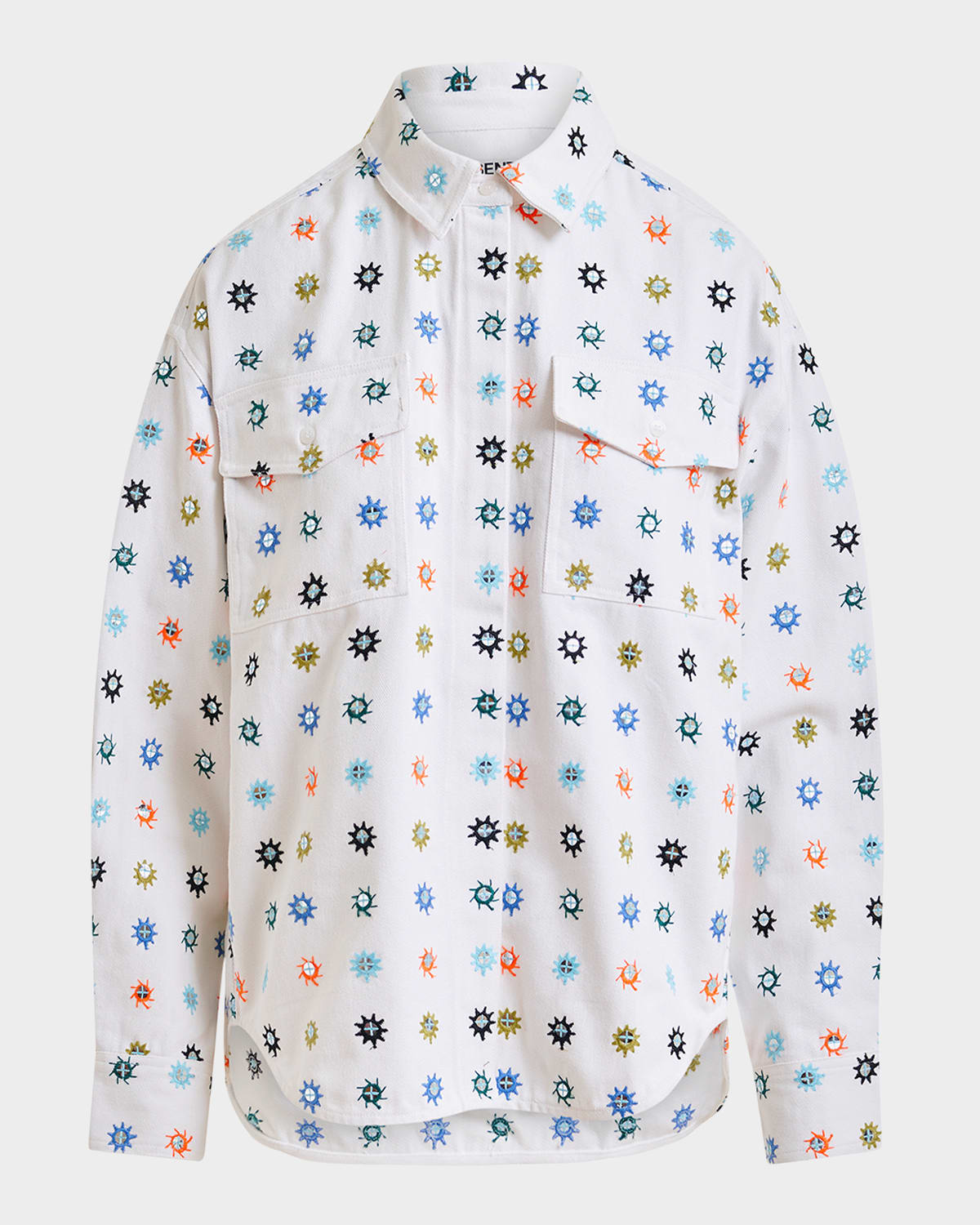 Essentiel Antwerp Ihelican Mirror Embroidered Button-front Shirt In Multi