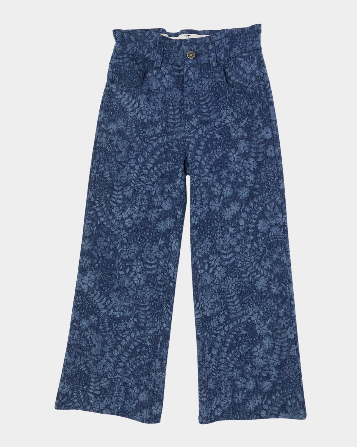 Golden Goose Girl's Journey Floral-print Wide-leg Denim Pants In Blue