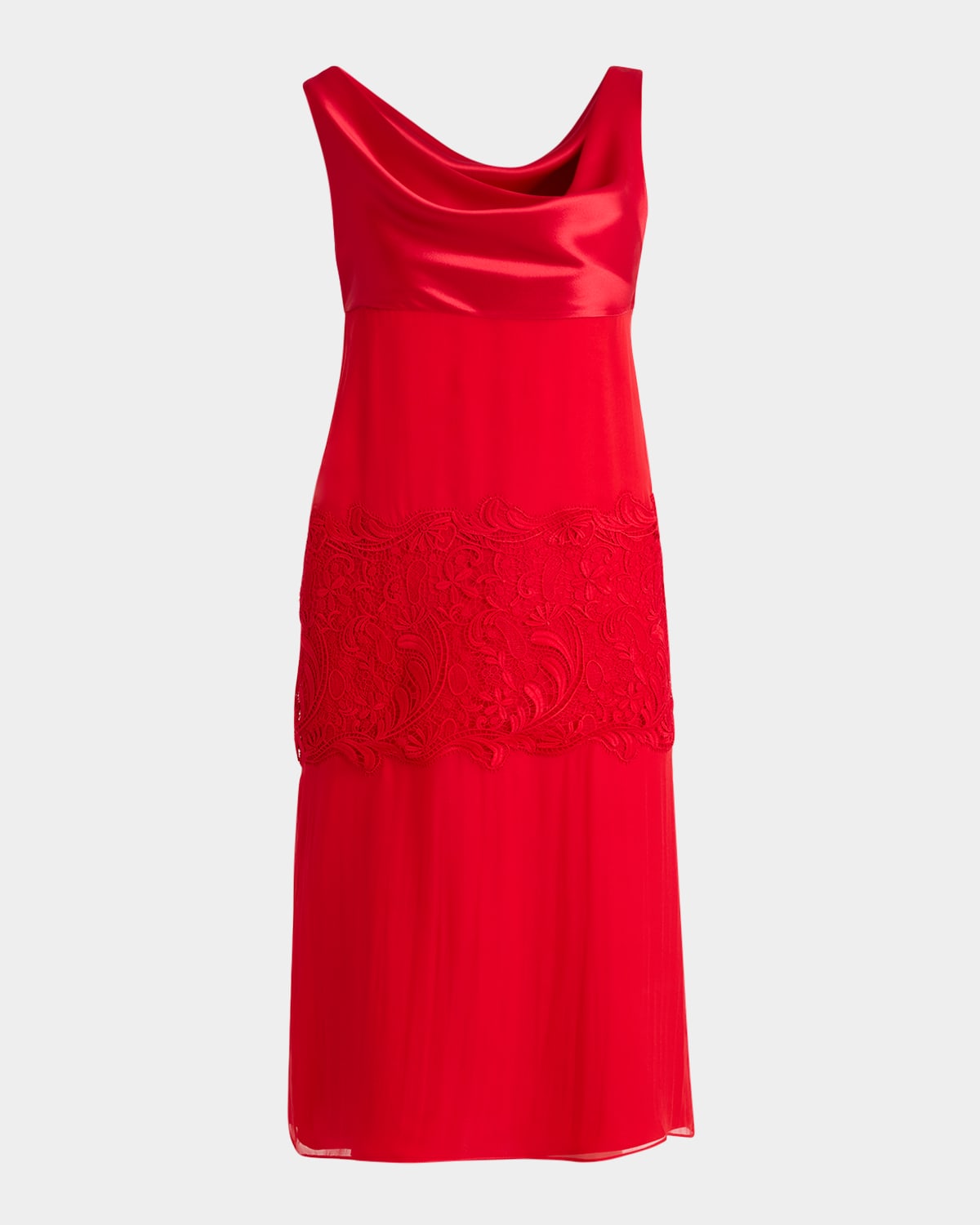 Ferragamo Cowl-neck Lace-insert Midi Dress