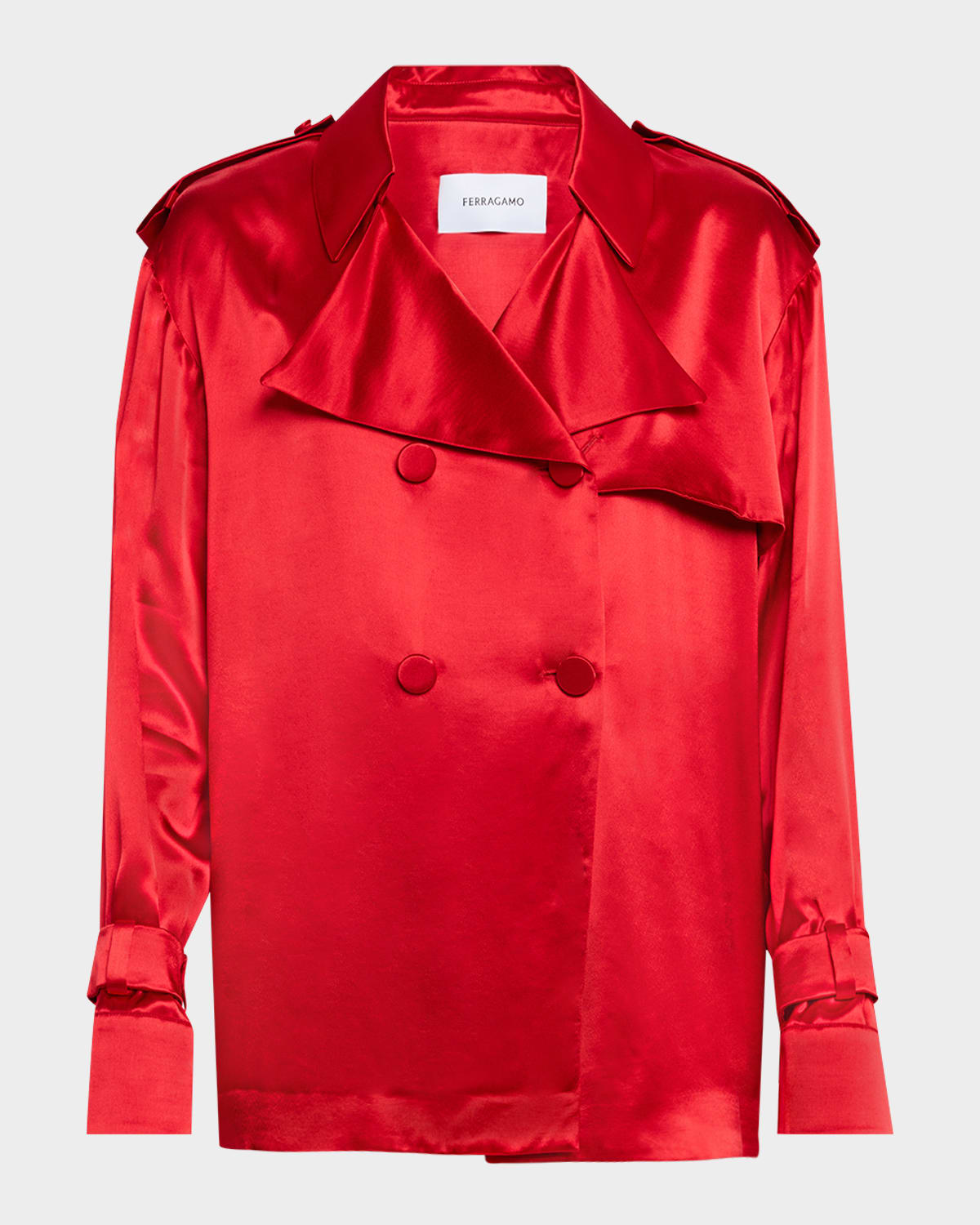 Ferragamo Double-breasted Satin Jacket In Black
