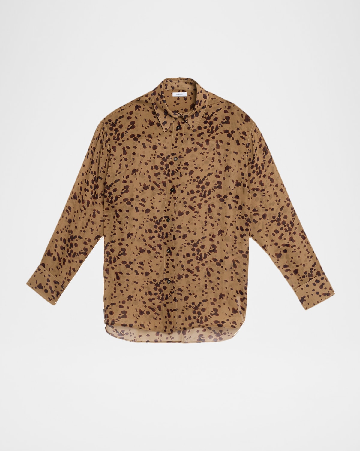 Ferragamo Spotted Silk Chiffon Button-down Shirt In Brown