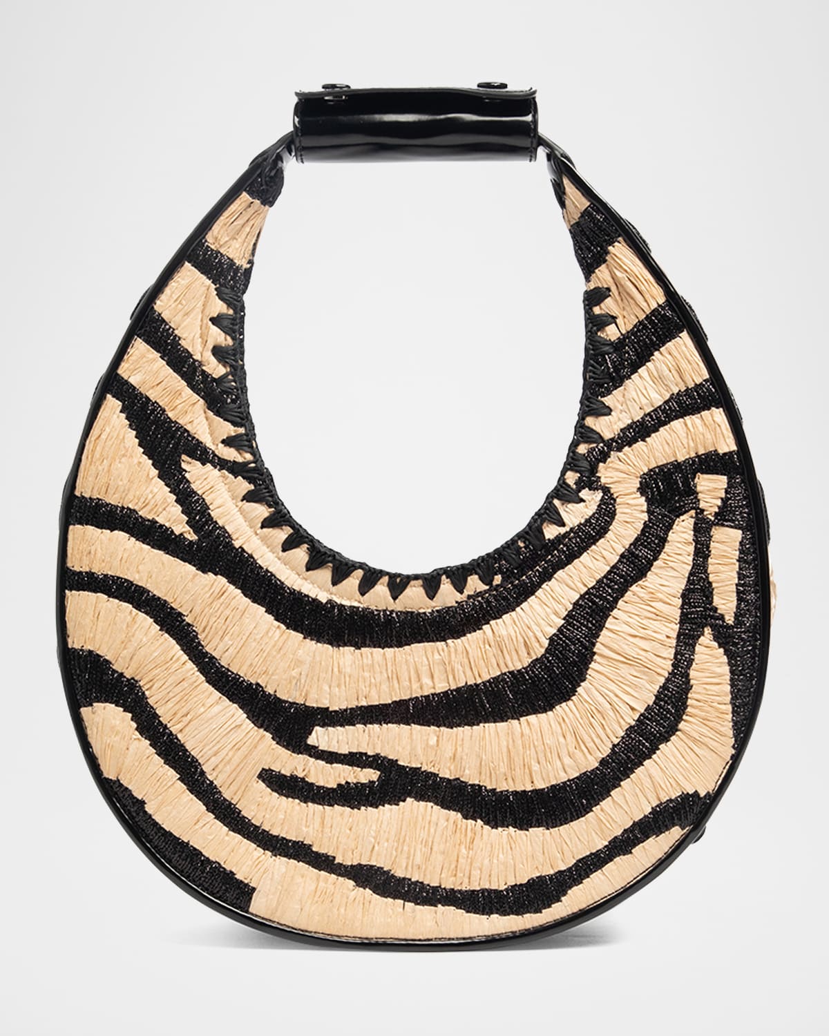 STAUD MOON ZEBRA RAFFIA SHOULDER BAG 