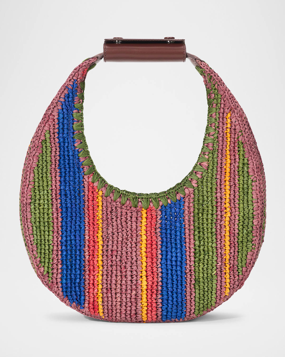 Staud Moon Multicolor Striped Raffia Shoulder Bag