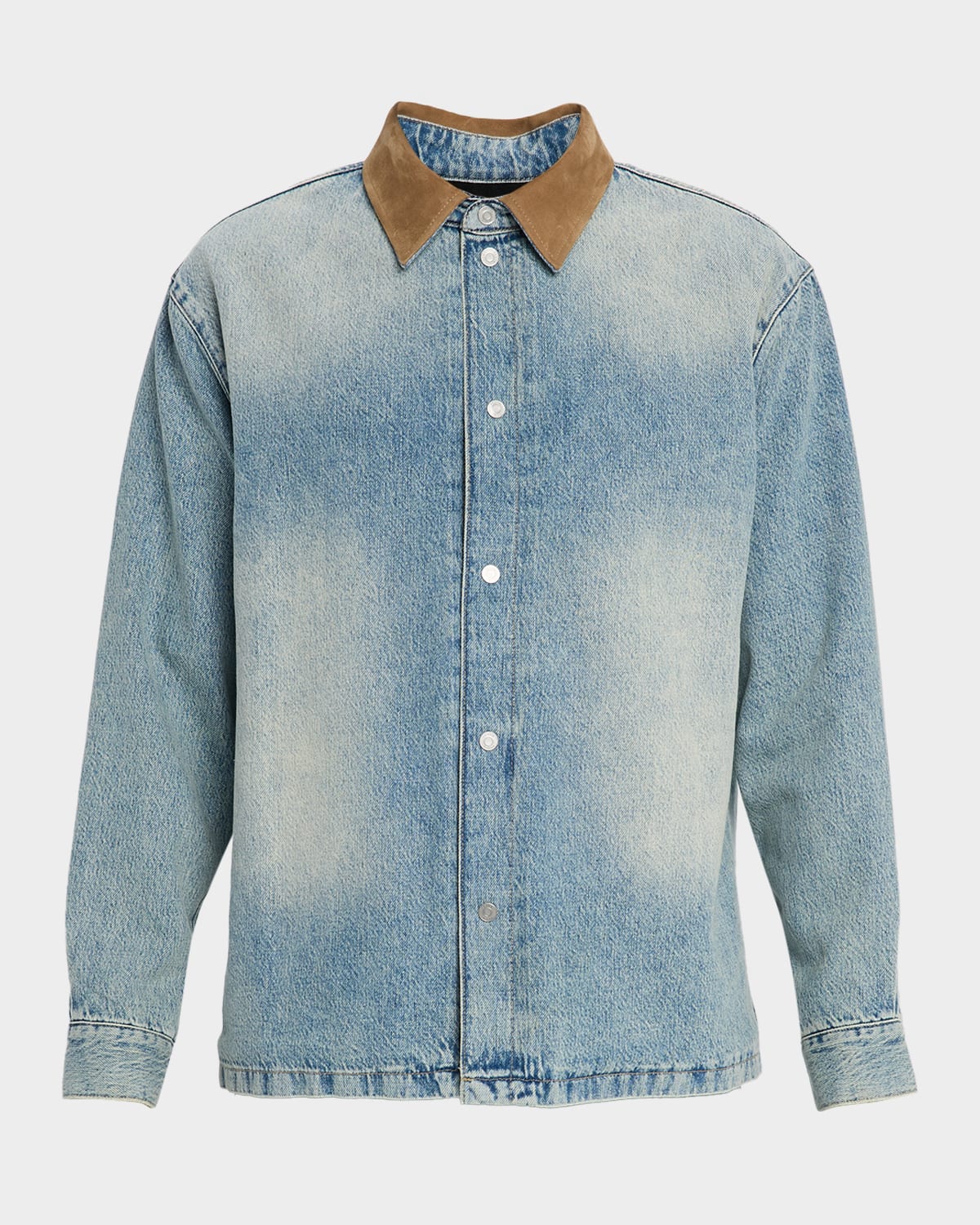 Frame Men's Suede-collar Denim Overshirt In Blue