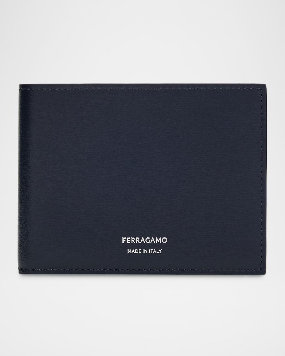 Ferragamo Florence Blue Bi-fold Wallet With Logo Lettering On The Front In Leather Man In Blue