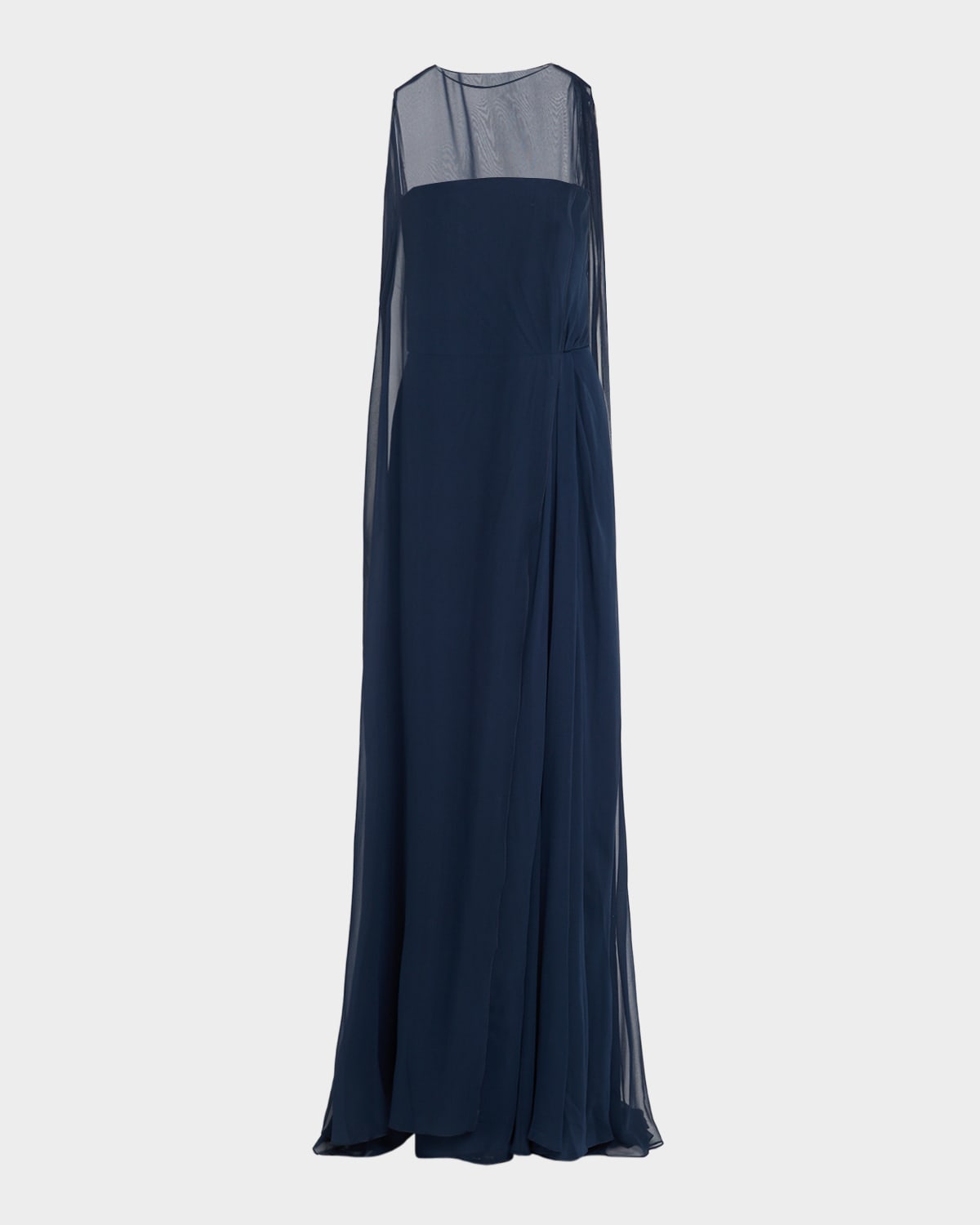 Strapless Silk Slit Gown With Cape