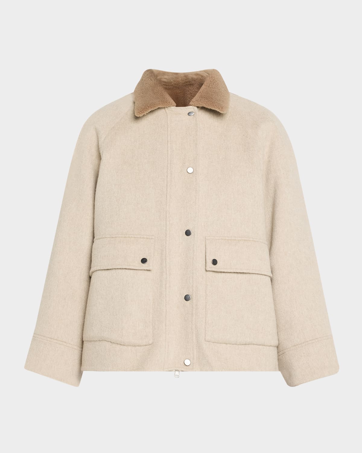 Brunello Cucinelli Cashmere Coat With Removable Sheep Shearling Liner And Collar In Gray