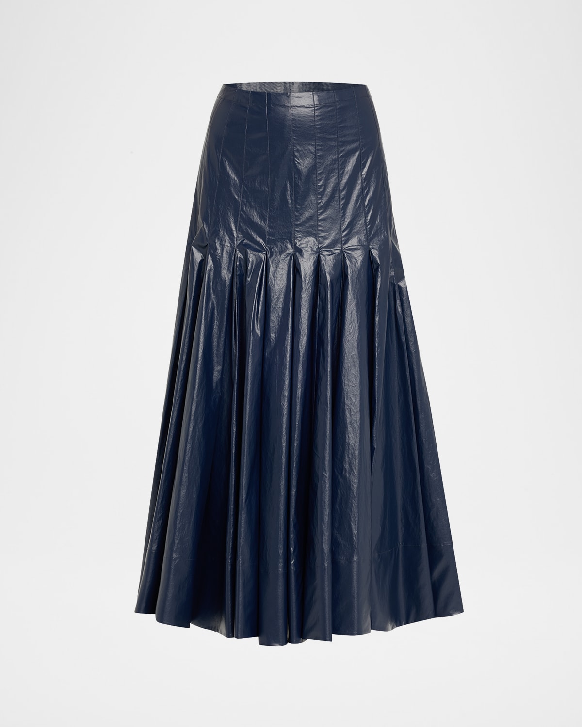 Proenza Schouler Petra Pleated Lacquered Cotton Skirt In Navy