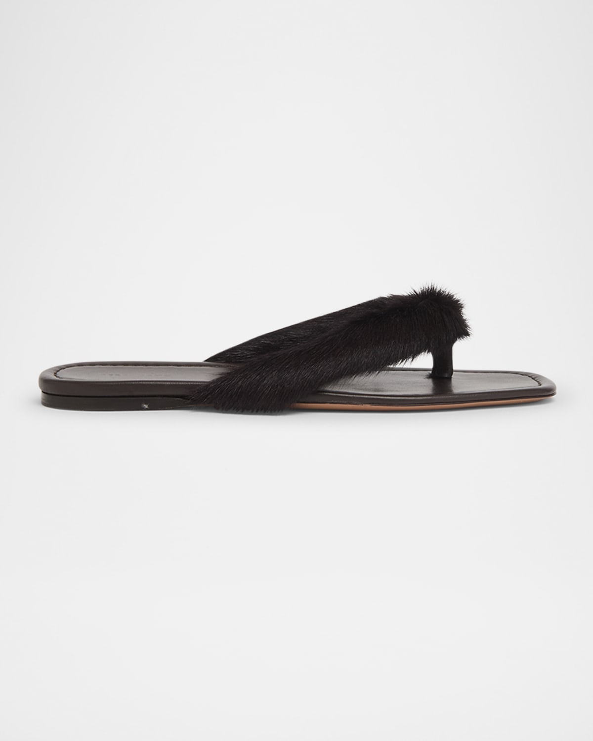 Ferragamo Loly Fur Leather Thong Sandals In Black